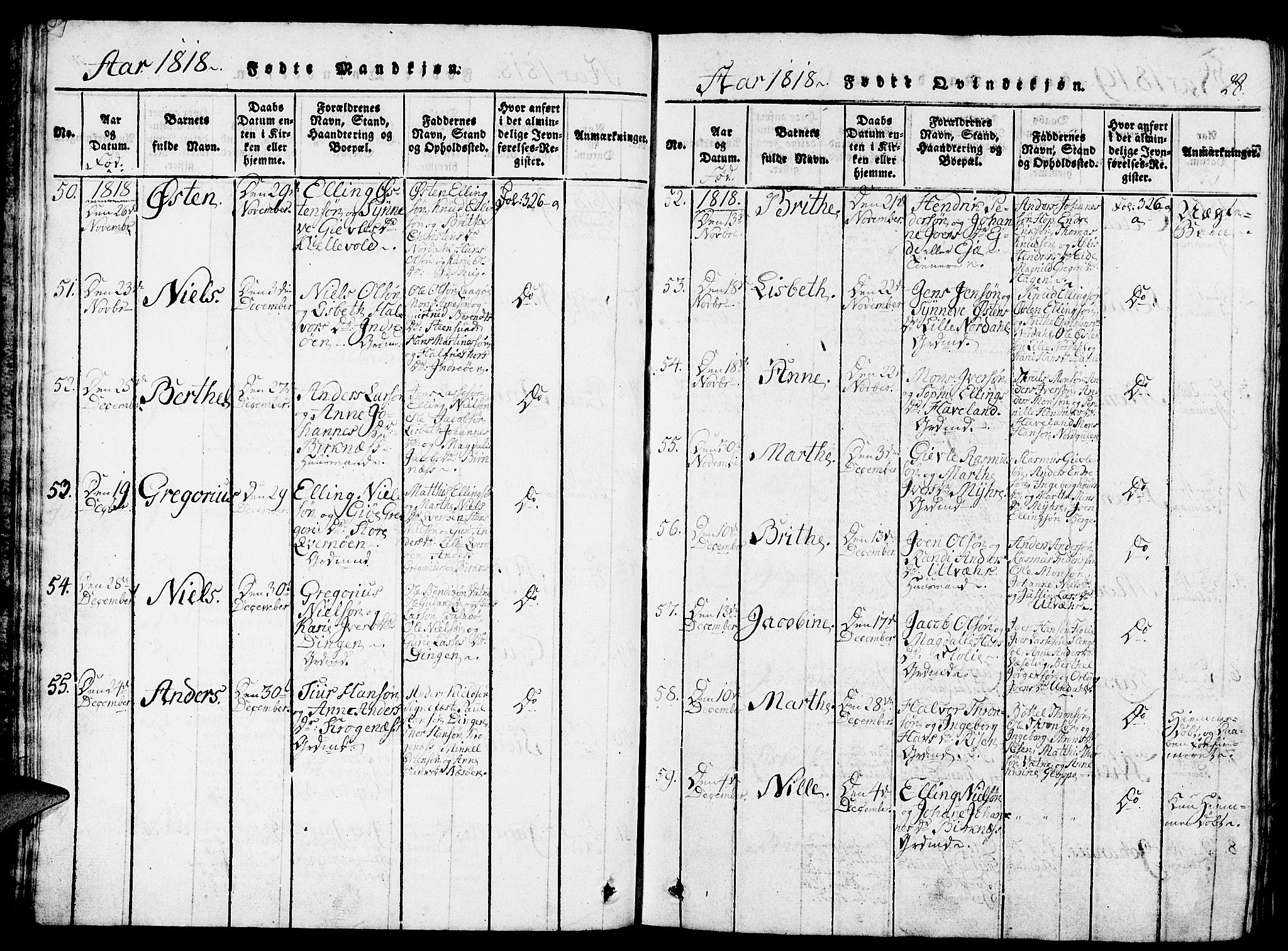 Gulen sokneprestembete, AV/SAB-A-80201/H/Haa/Haaa/L0018: Parish register (official) no. A 18, 1816-1825, p. 28