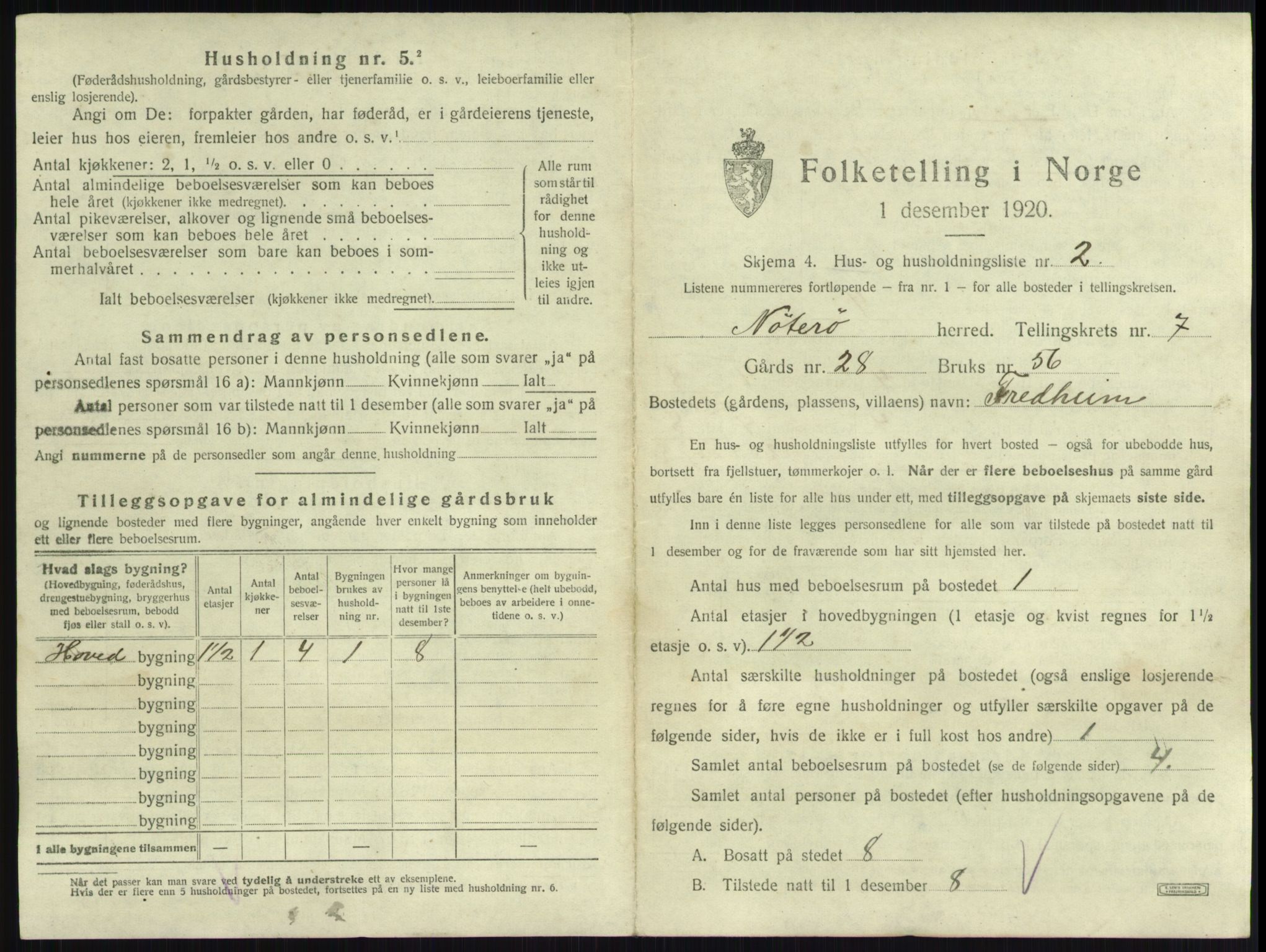SAKO, 1920 census for Nøtterøy, 1920, p. 1324