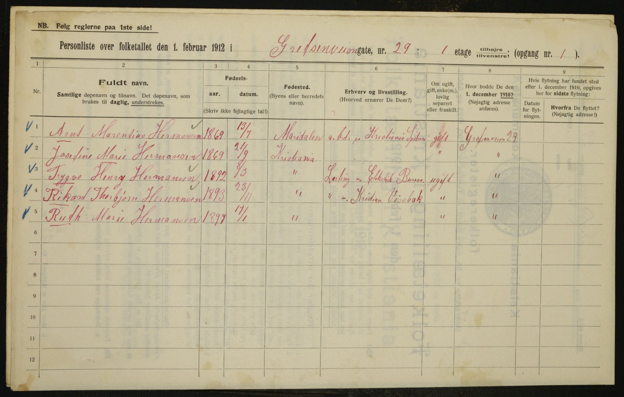 OBA, Municipal Census 1912 for Kristiania, 1912, p. 29499