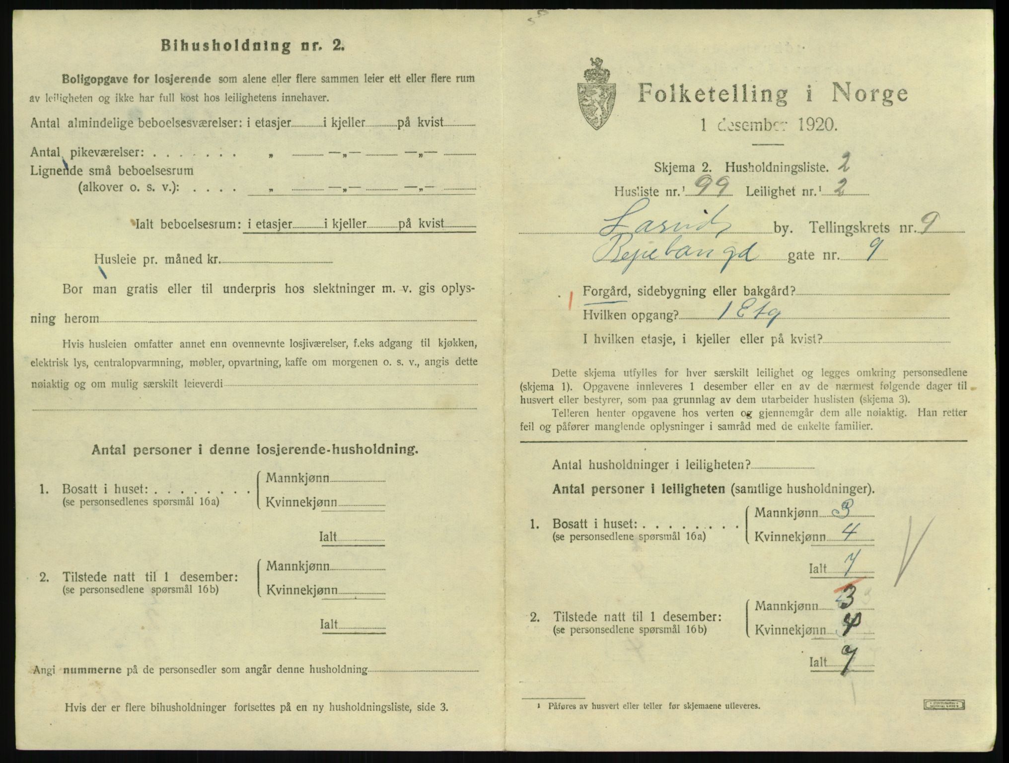 SAKO, 1920 census for Larvik, 1920, p. 7394