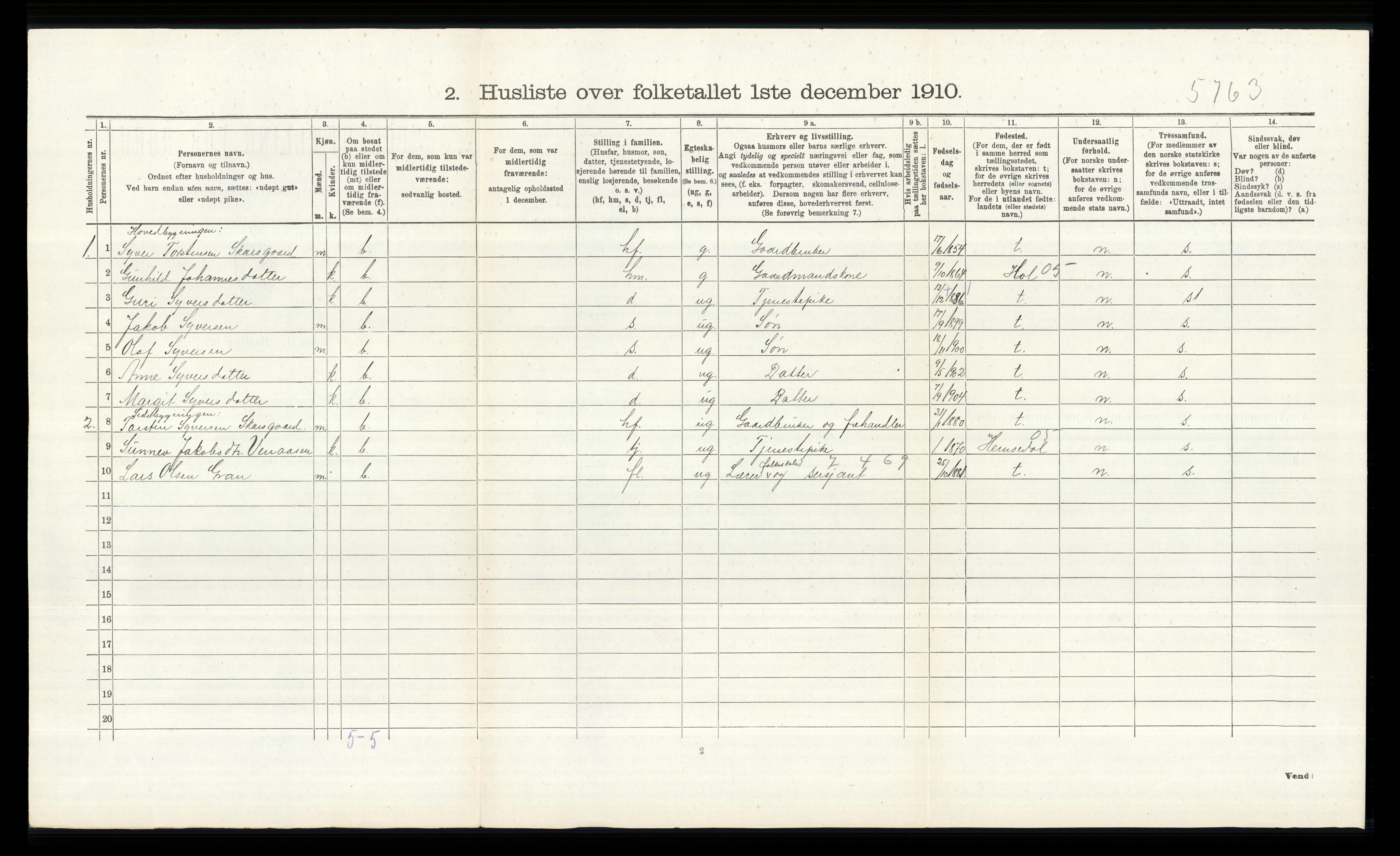 RA, 1910 census for Ål, 1910, p. 888