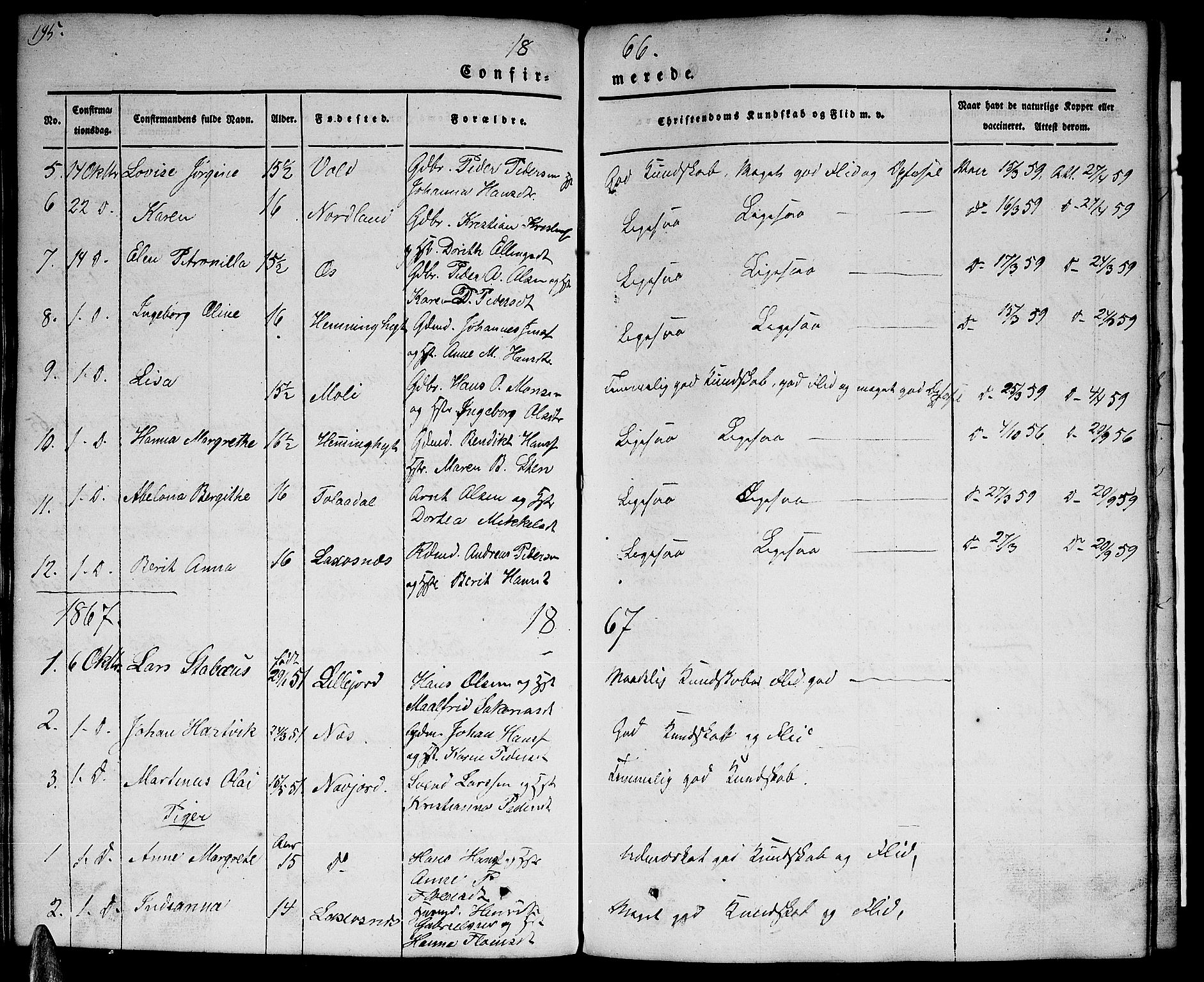 Ministerialprotokoller, klokkerbøker og fødselsregistre - Nordland, AV/SAT-A-1459/846/L0652: Parish register (copy) no. 846C02, 1841-1871, p. 195