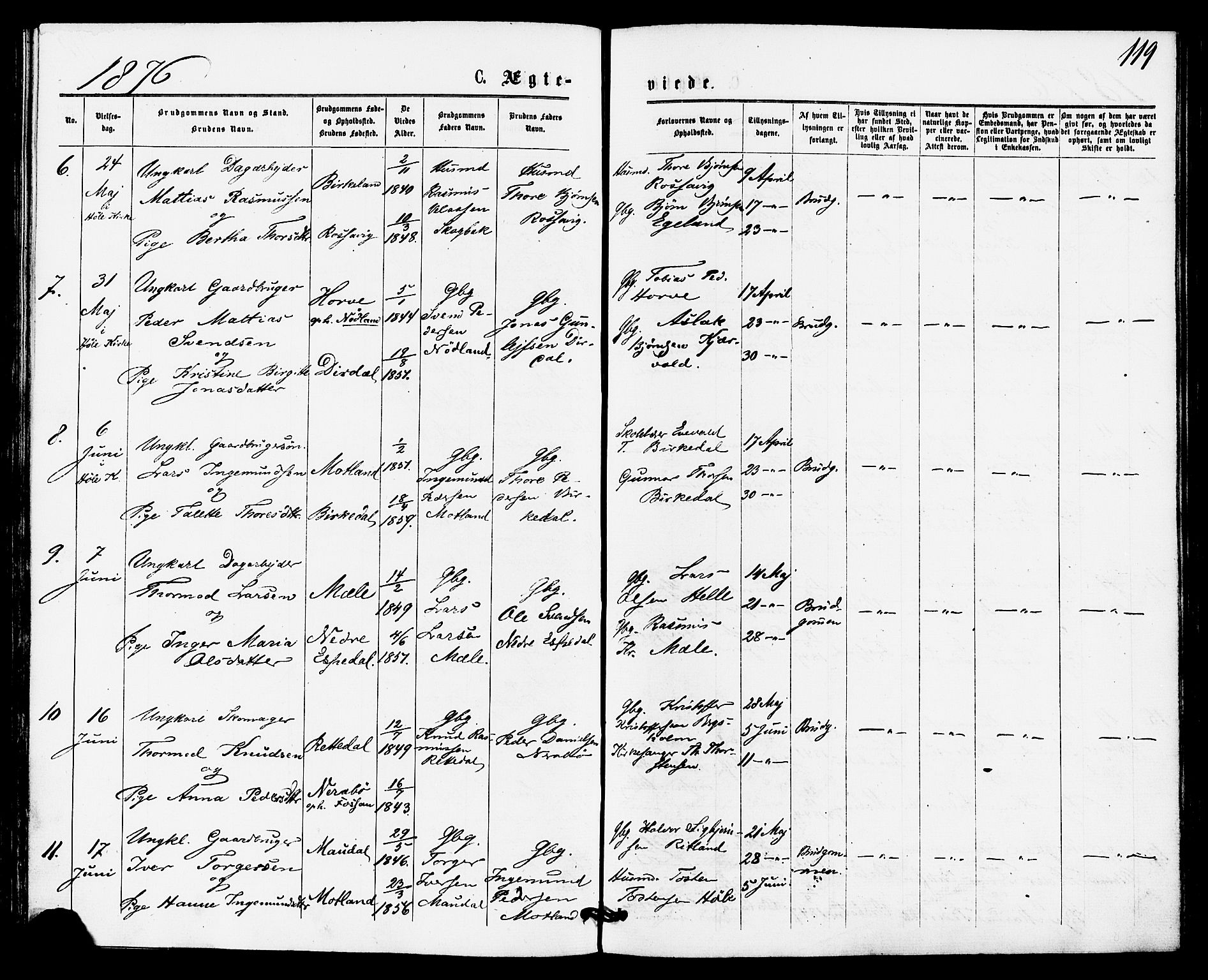 Høgsfjord sokneprestkontor, SAST/A-101624/H/Ha/Haa/L0004: Parish register (official) no. A 4, 1876-1884, p. 119