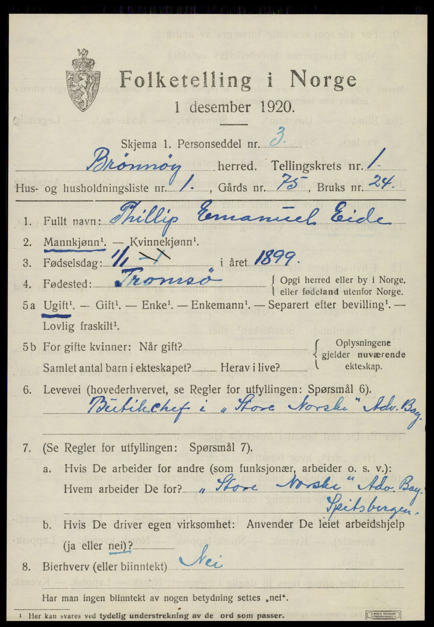 SAT, 1920 census for Brønnøy, 1920, p. 1226