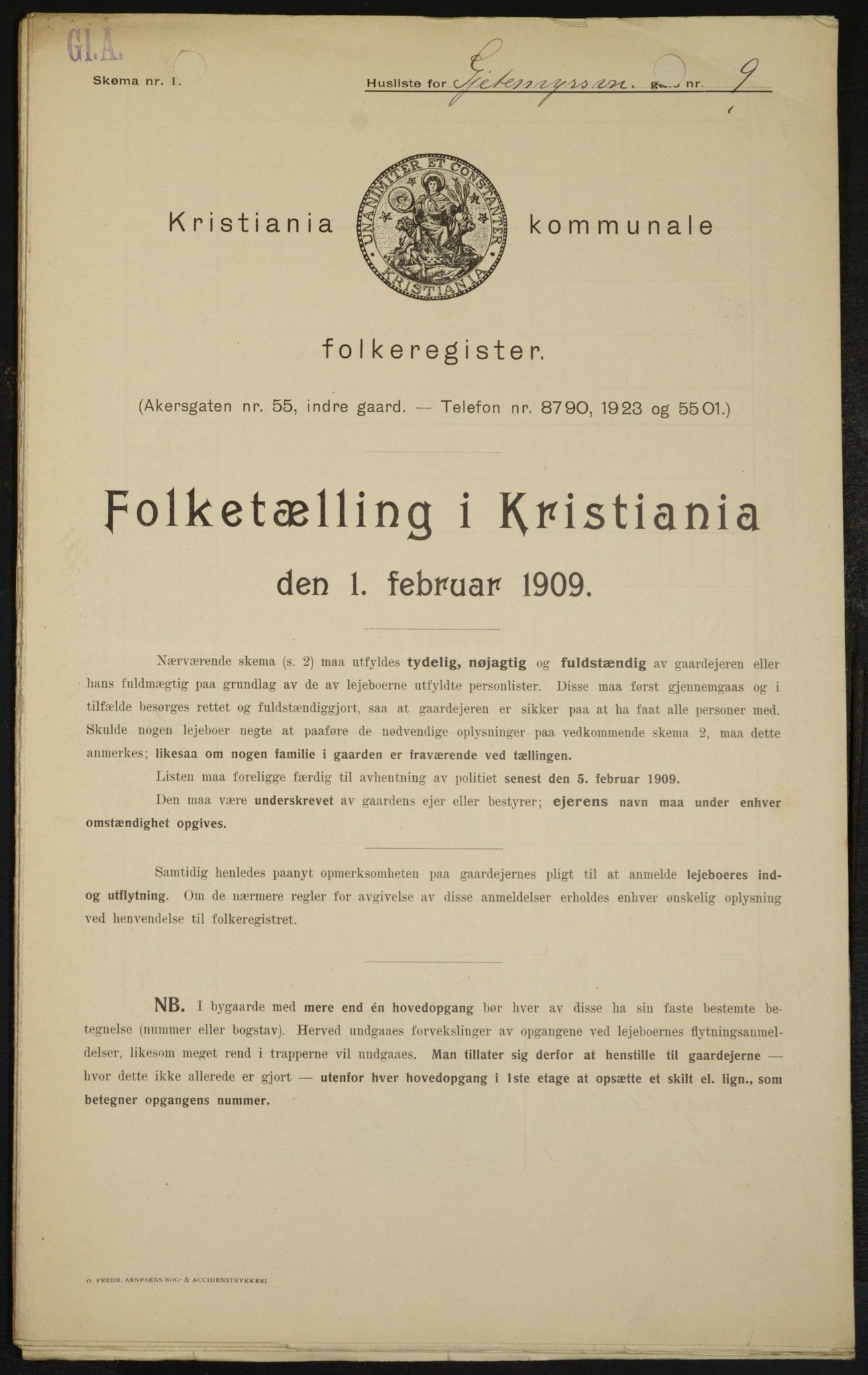 OBA, Municipal Census 1909 for Kristiania, 1909, p. 26136