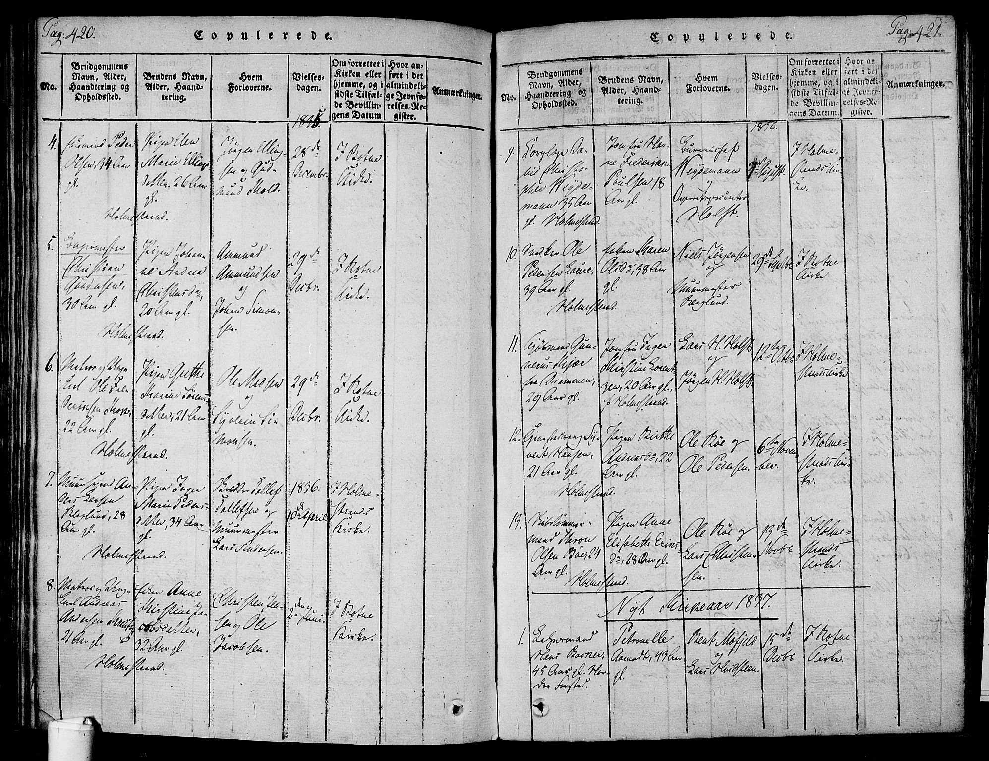 Holmestrand kirkebøker, AV/SAKO-A-346/F/Fa/L0001: Parish register (official) no. 1, 1814-1840, p. 420-421