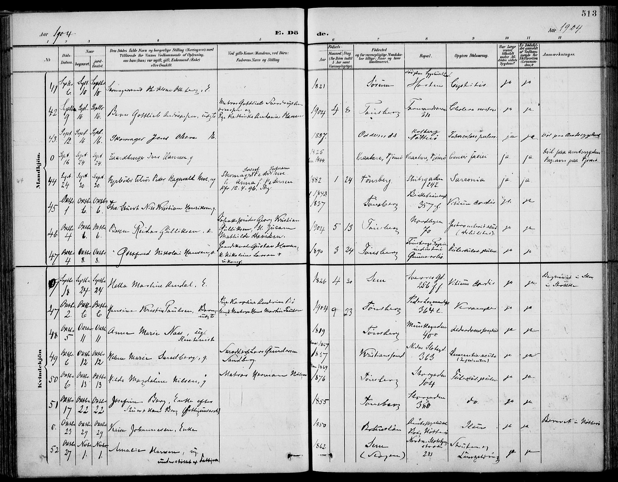 Tønsberg kirkebøker, AV/SAKO-A-330/F/Fa/L0013: Parish register (official) no. I 13, 1900-1913, p. 513