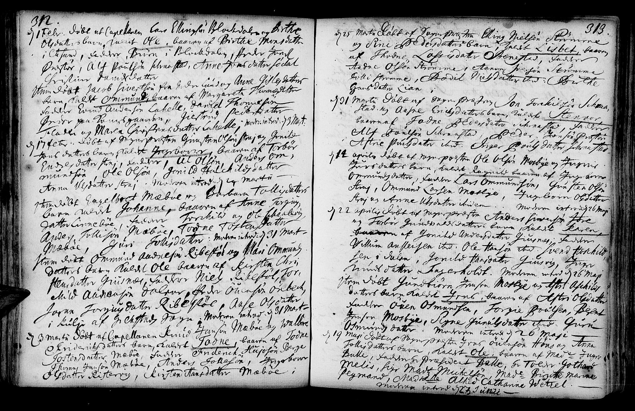 Oddernes sokneprestkontor, SAK/1111-0033/F/Fa/Faa/L0001: Parish register (official) no. A 1, 1692-1718, p. 312-313