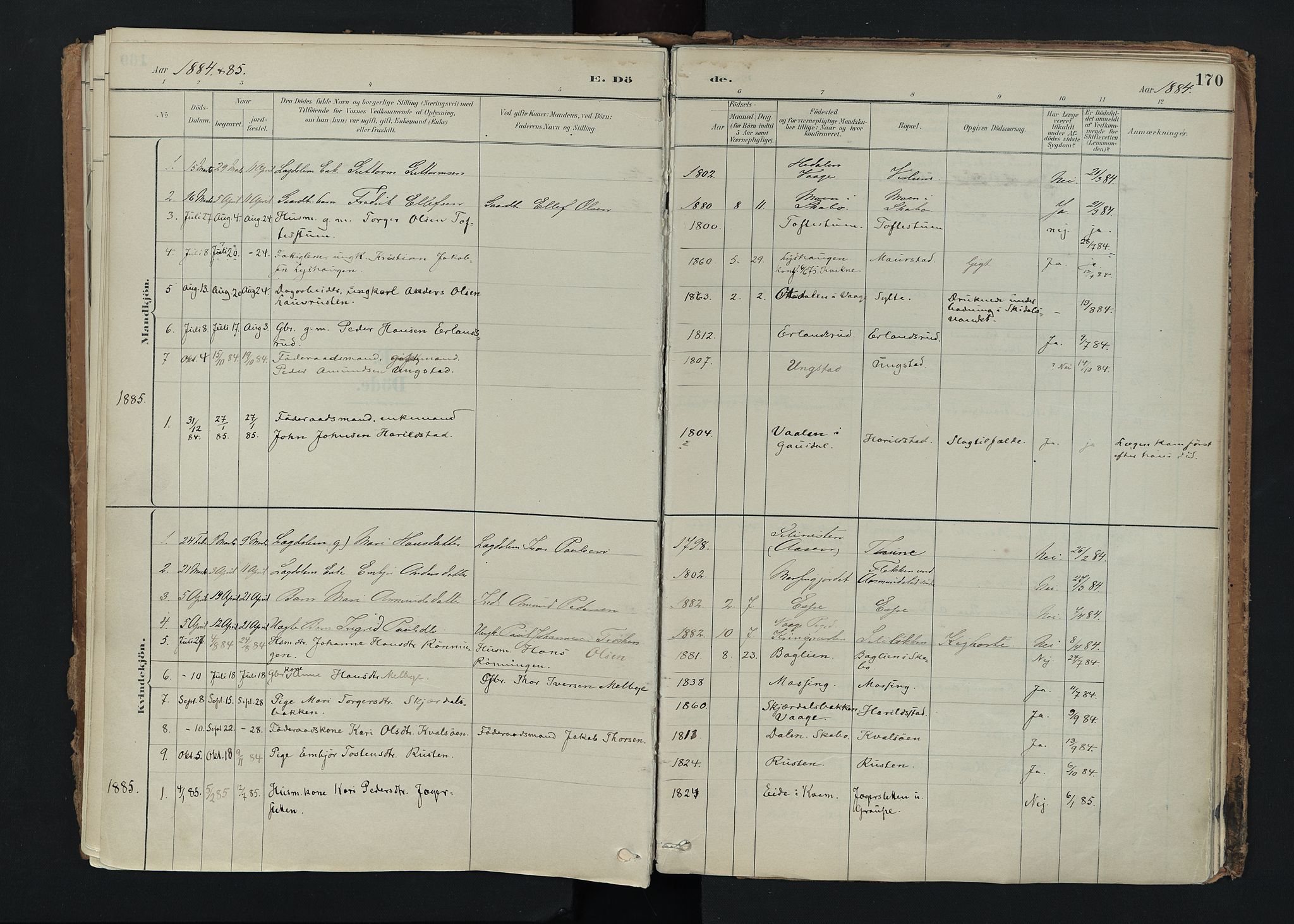 Nord-Fron prestekontor, SAH/PREST-080/H/Ha/Haa/L0005: Parish register (official) no. 5, 1884-1914, p. 170