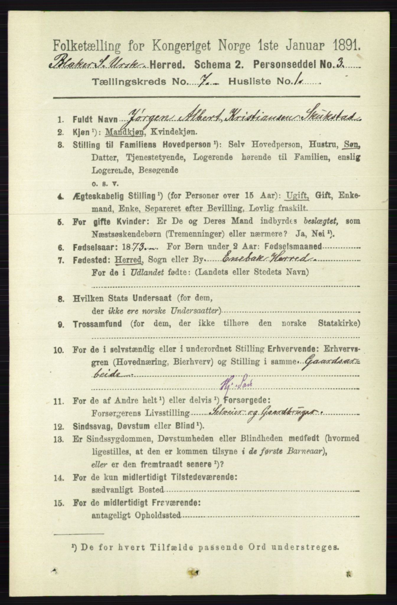 RA, 1891 census for 0224 Aurskog, 1891, p. 3267