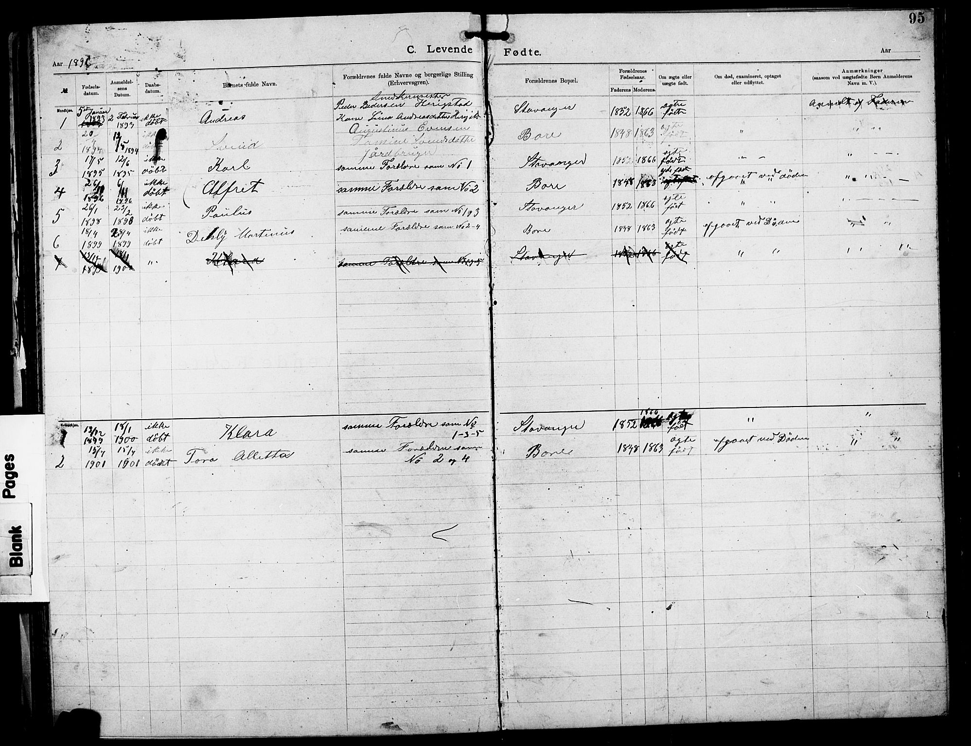 Stavanger amt*, SAST/-: Dissenter register no. -, 1892-1902, p. 95