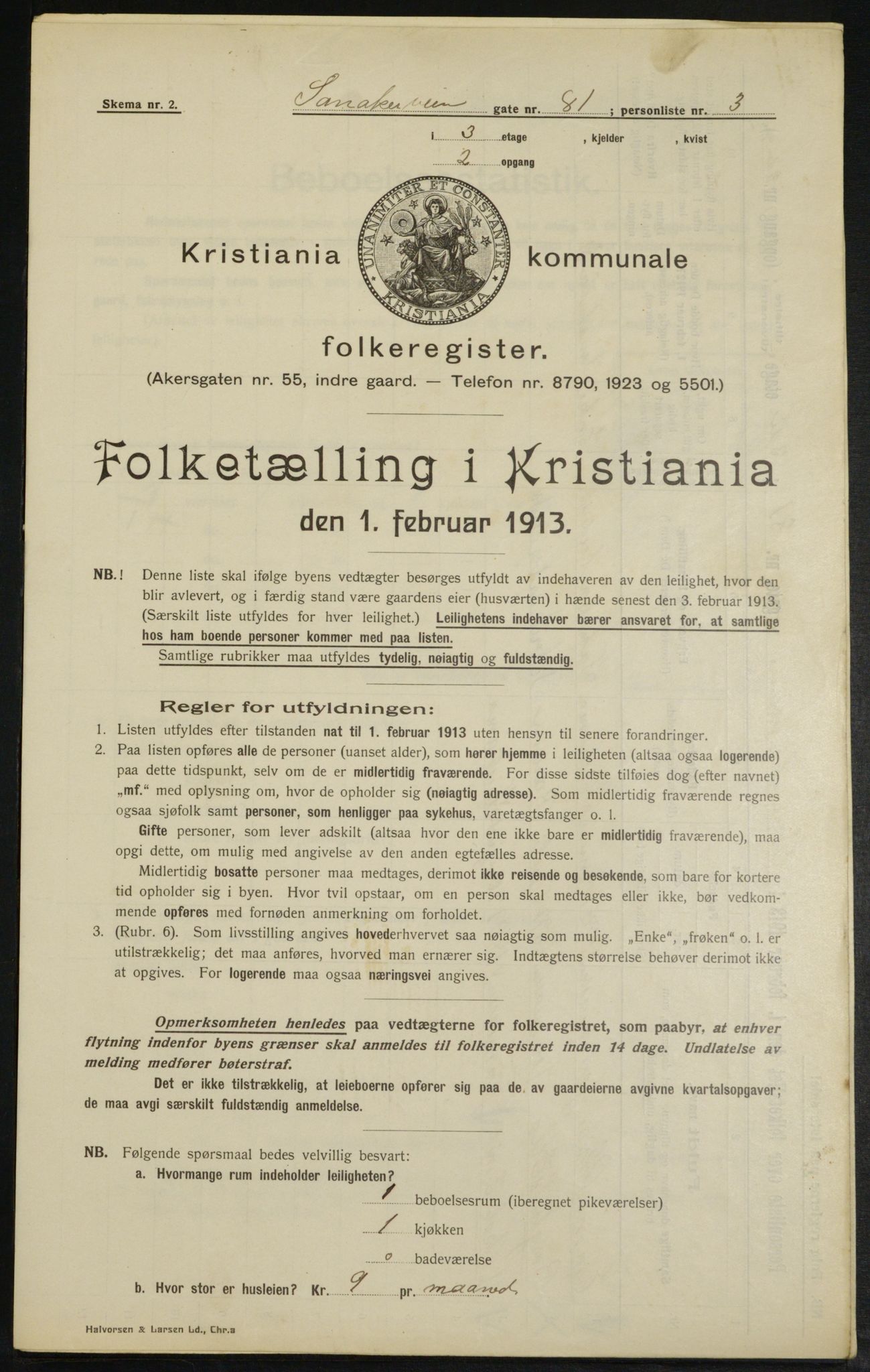 OBA, Municipal Census 1913 for Kristiania, 1913, p. 87398