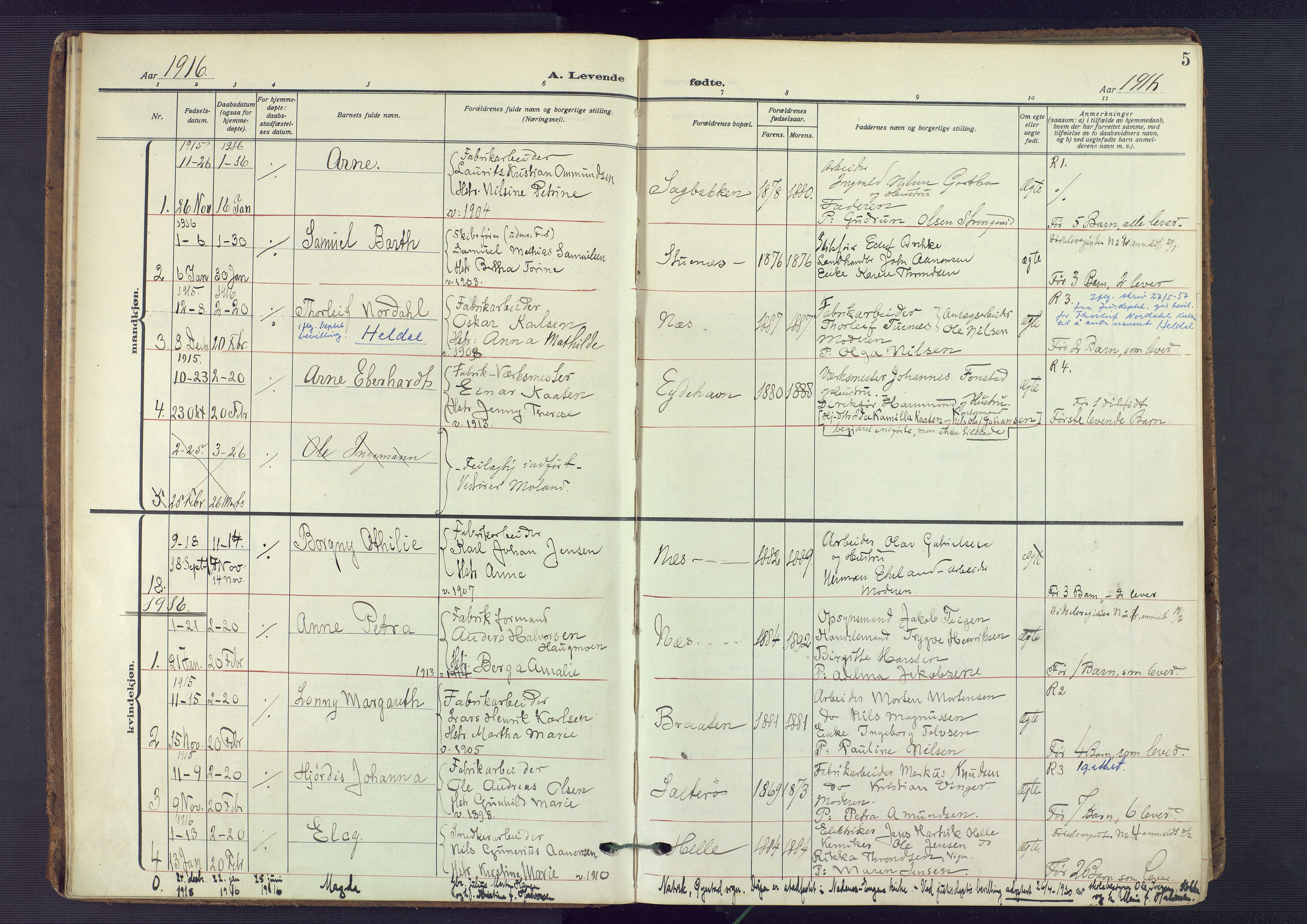 Austre Moland sokneprestkontor, AV/SAK-1111-0001/F/Fa/Fab/L0003: Parish register (official) no. A 3, 1914-1927, p. 5