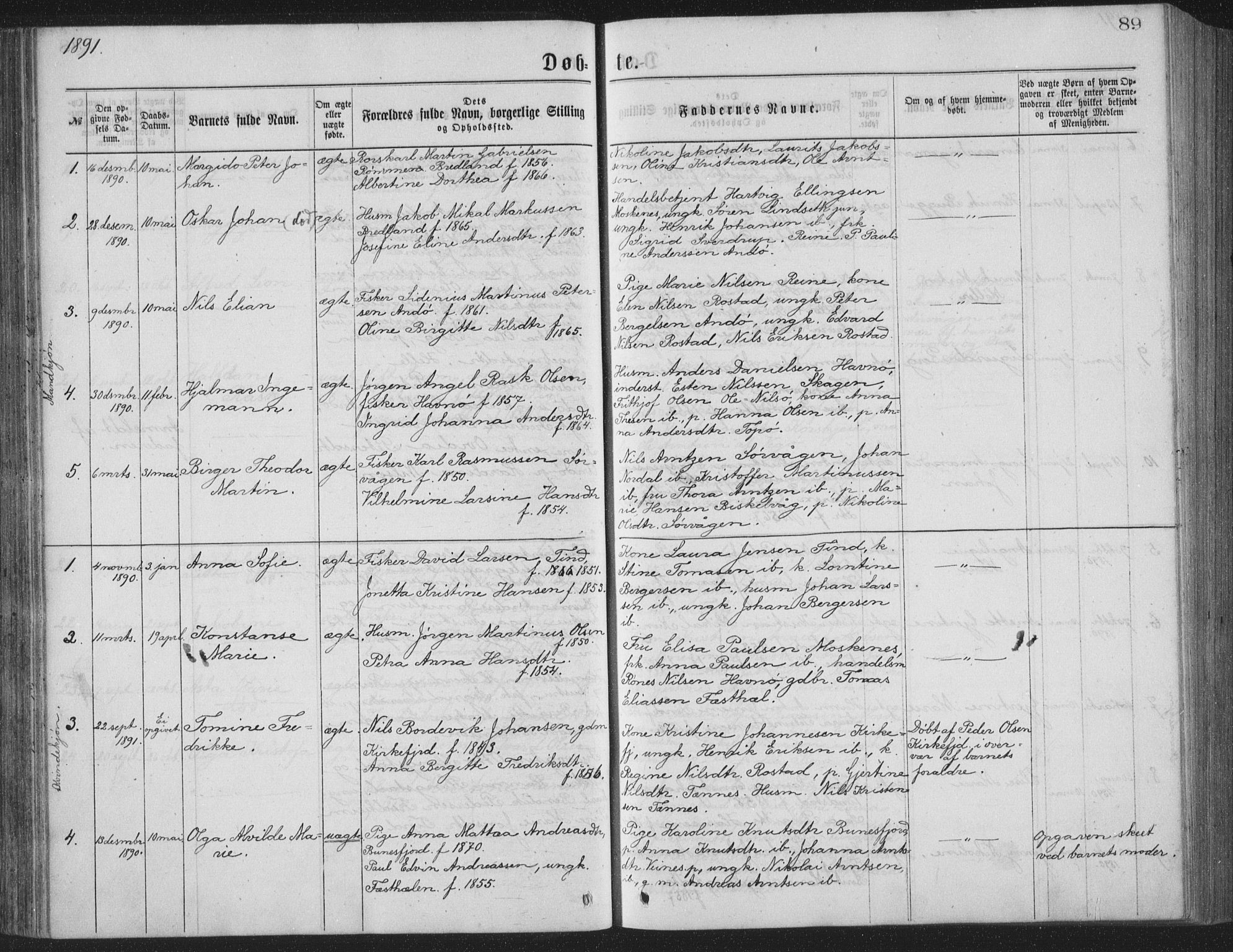 Ministerialprotokoller, klokkerbøker og fødselsregistre - Nordland, AV/SAT-A-1459/886/L1225: Parish register (copy) no. 886C02, 1874-1896, p. 89