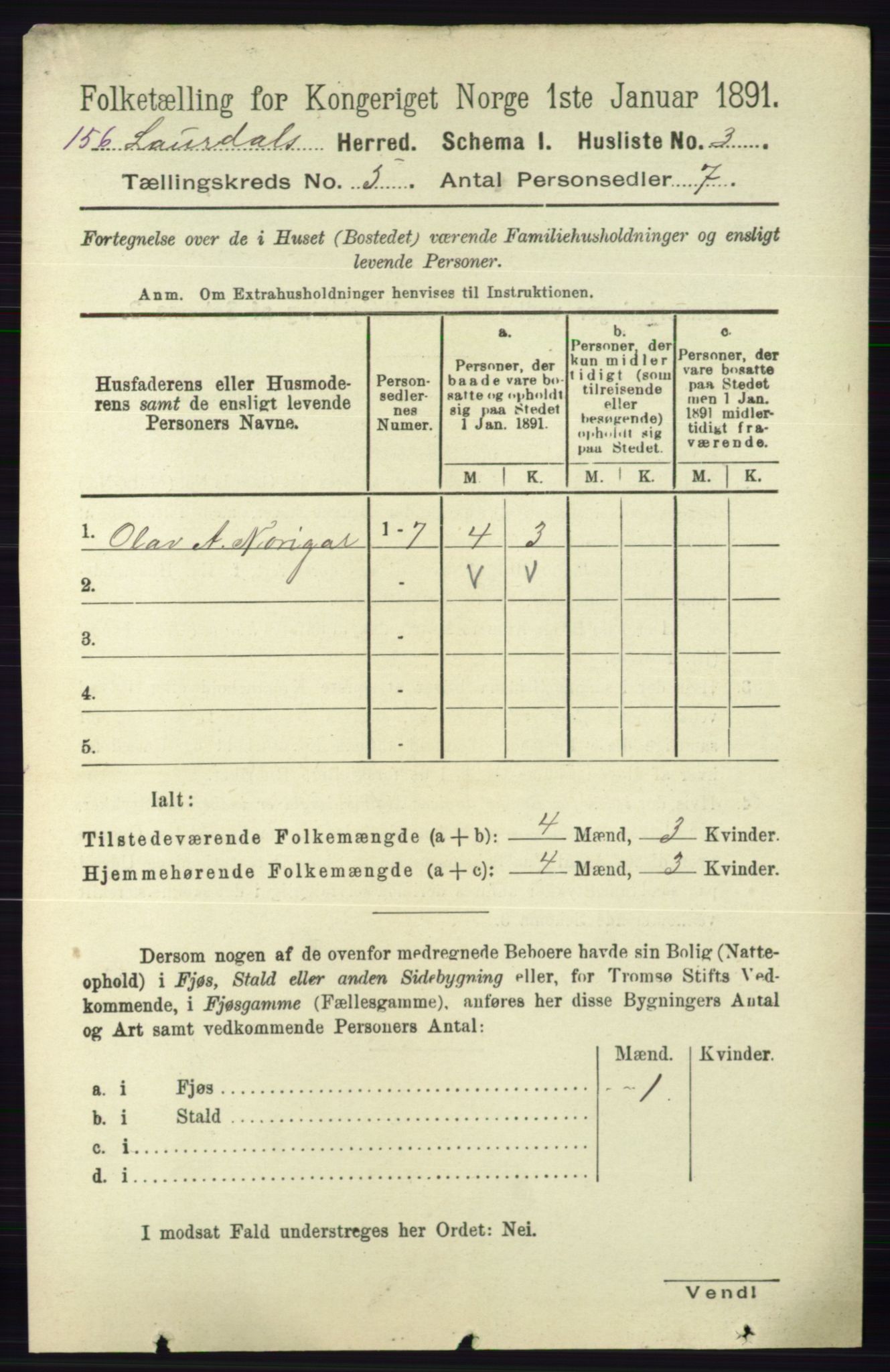 RA, 1891 census for 0833 Lårdal, 1891, p. 1284