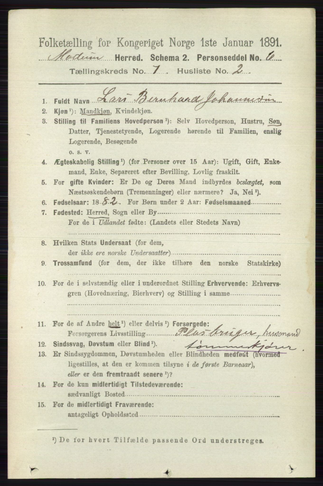 RA, 1891 census for 0623 Modum, 1891, p. 2739