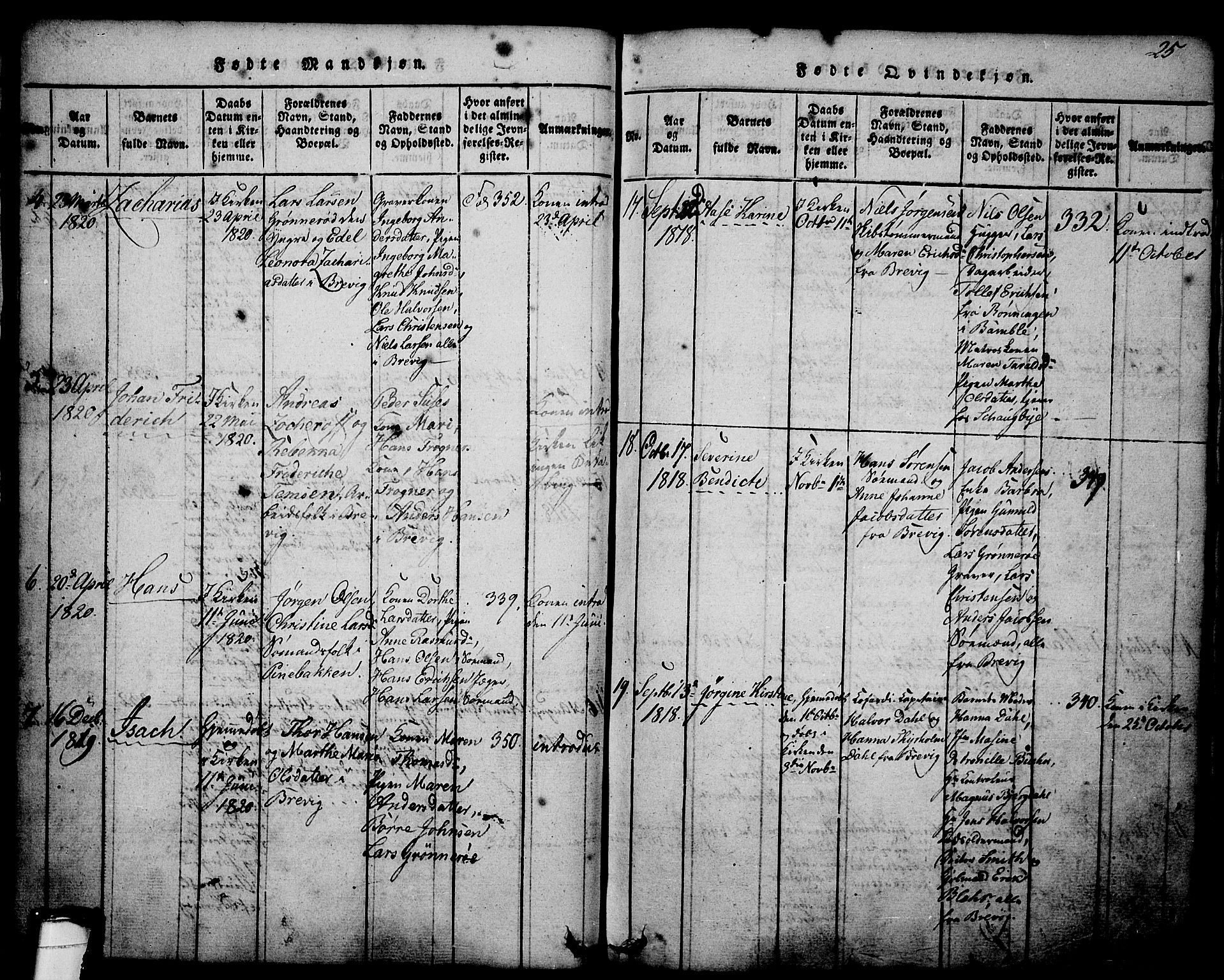 Brevik kirkebøker, SAKO/A-255/G/Ga/L0001: Parish register (copy) no. 1, 1814-1845, p. 25