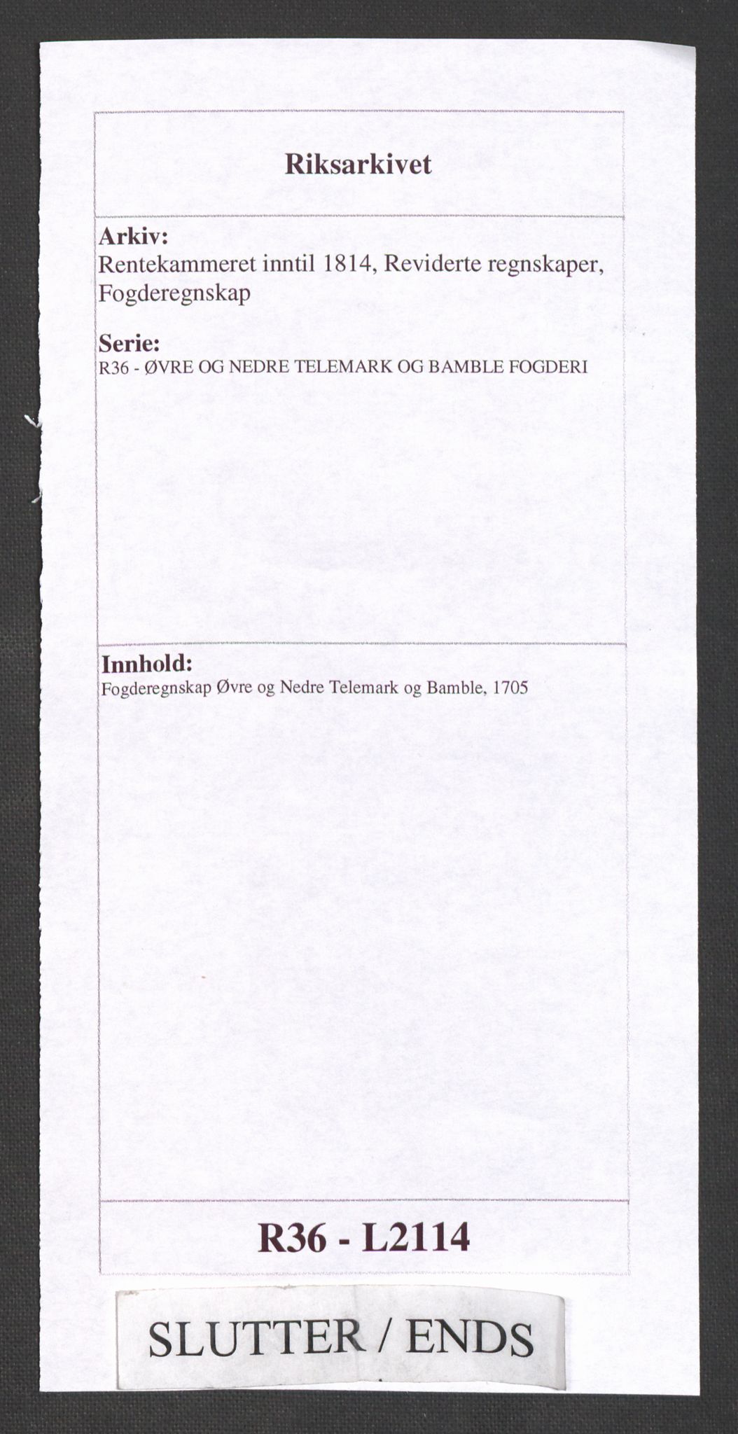 Rentekammeret inntil 1814, Reviderte regnskaper, Fogderegnskap, RA/EA-4092/R36/L2114: Fogderegnskap Øvre og Nedre Telemark og Bamble, 1705, p. 276