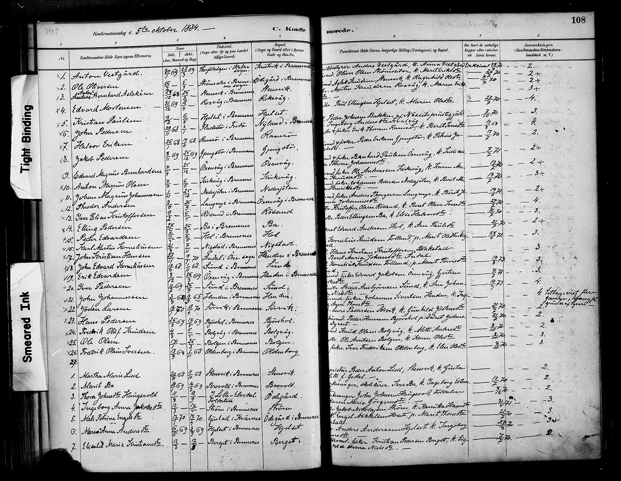 Ministerialprotokoller, klokkerbøker og fødselsregistre - Møre og Romsdal, SAT/A-1454/569/L0819: Parish register (official) no. 569A05, 1885-1899, p. 108