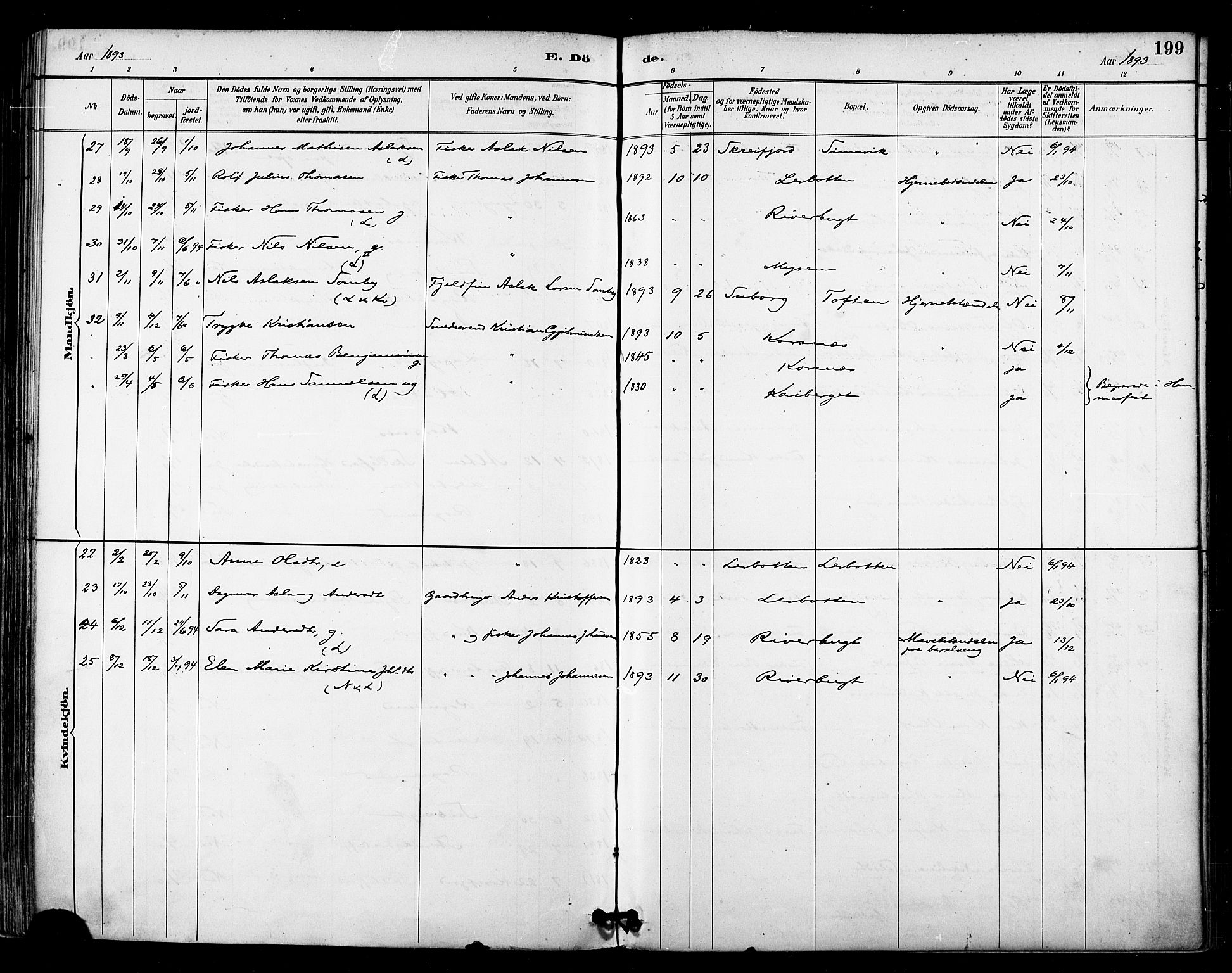 Talvik sokneprestkontor, AV/SATØ-S-1337/H/Ha/L0013kirke: Parish register (official) no. 13, 1886-1897, p. 199