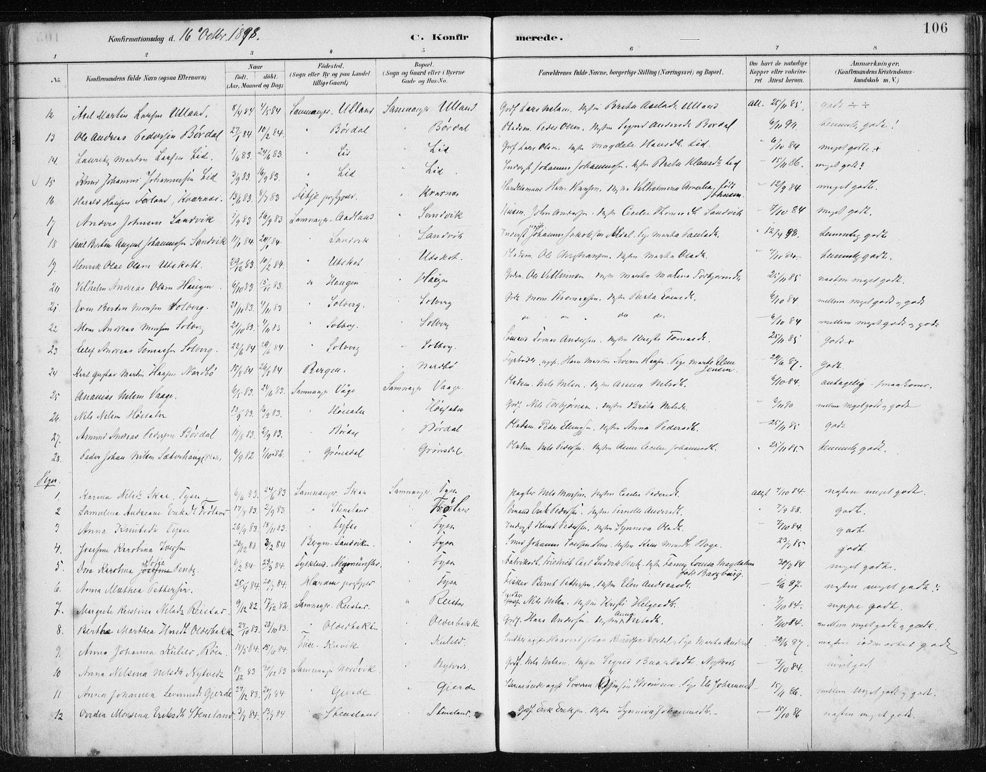 Samnanger Sokneprestembete, AV/SAB-A-77501/H/Haa: Parish register (official) no. A 1, 1885-1901, p. 106