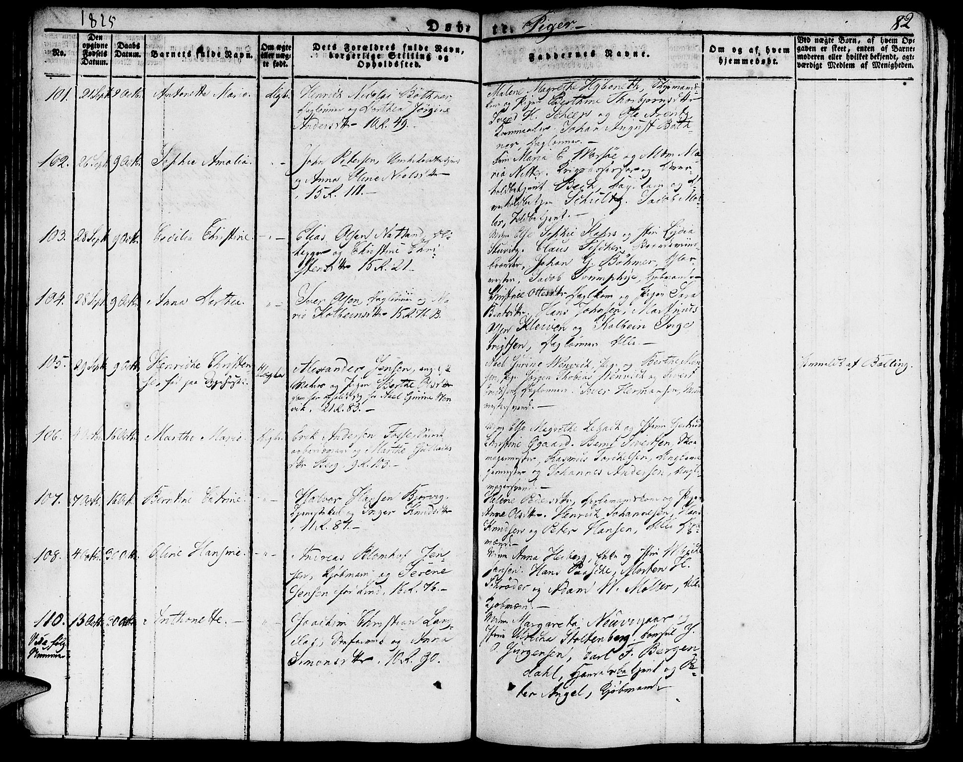 Domkirken sokneprestembete, SAB/A-74801/H/Haa/L0012: Parish register (official) no. A 12, 1821-1840, p. 82