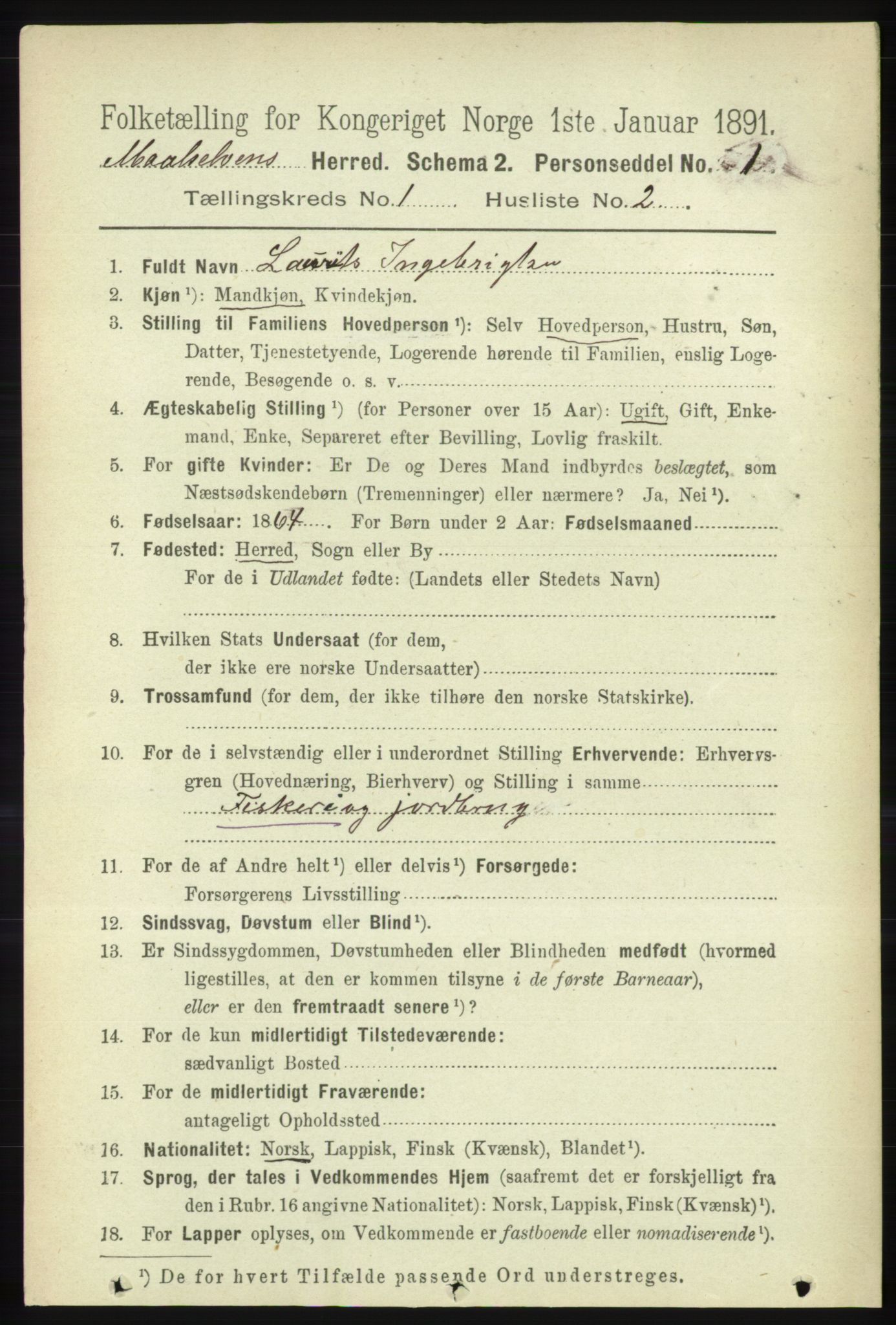 RA, 1891 census for 1924 Målselv, 1891, p. 74