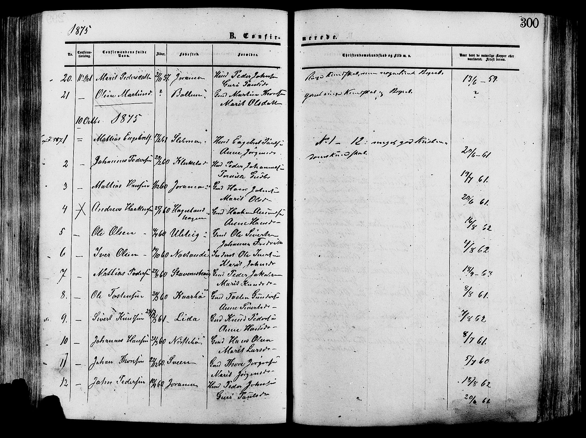 Lesja prestekontor, SAH/PREST-068/H/Ha/Haa/L0008: Parish register (official) no. 8, 1854-1880, p. 300