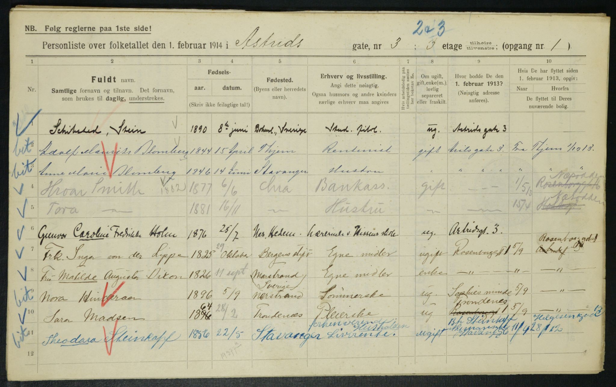 OBA, Municipal Census 1914 for Kristiania, 1914, p. 17307