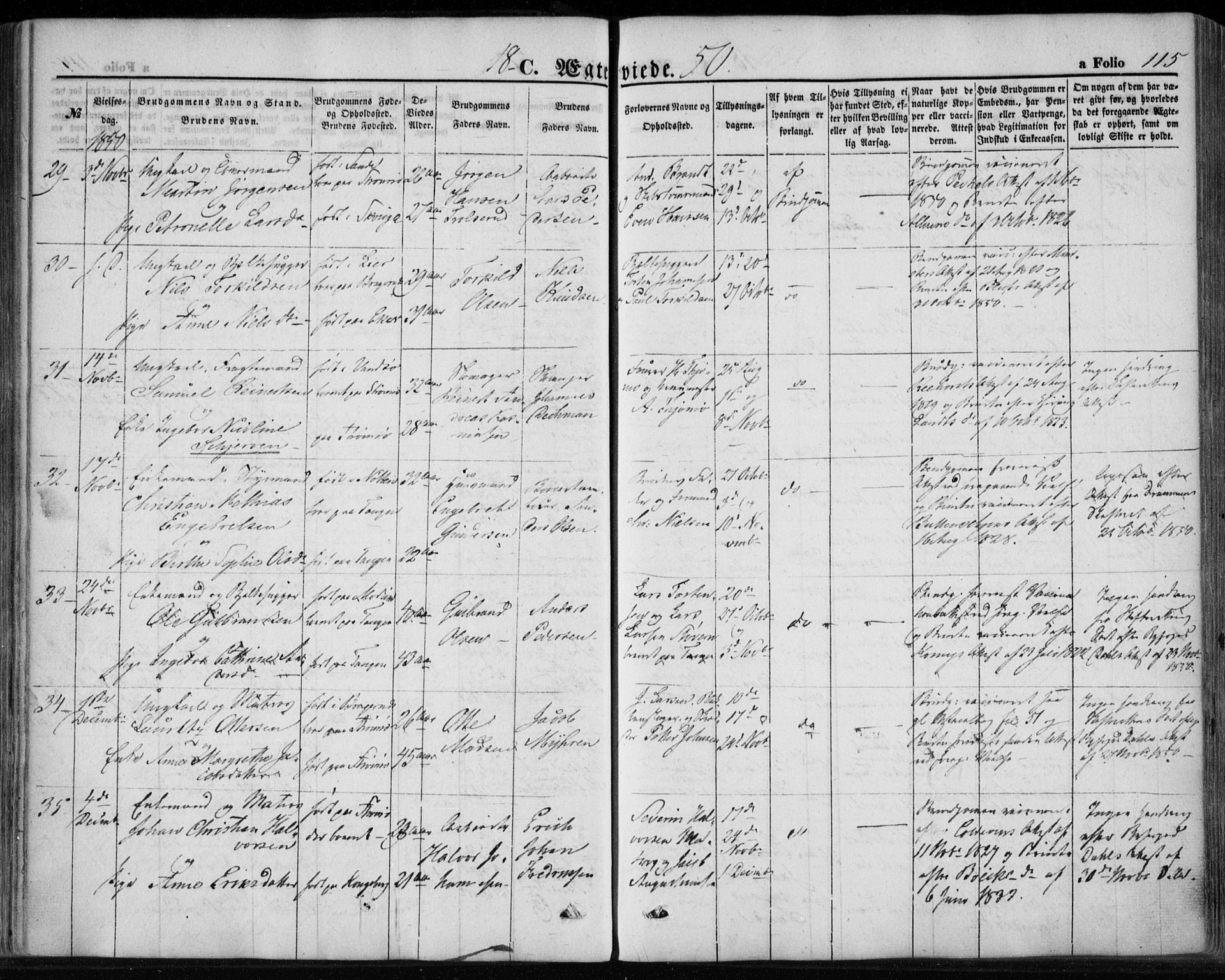 Strømsø kirkebøker, AV/SAKO-A-246/F/Fa/L0017: Parish register (official) no. I 17, 1848-1865, p. 115