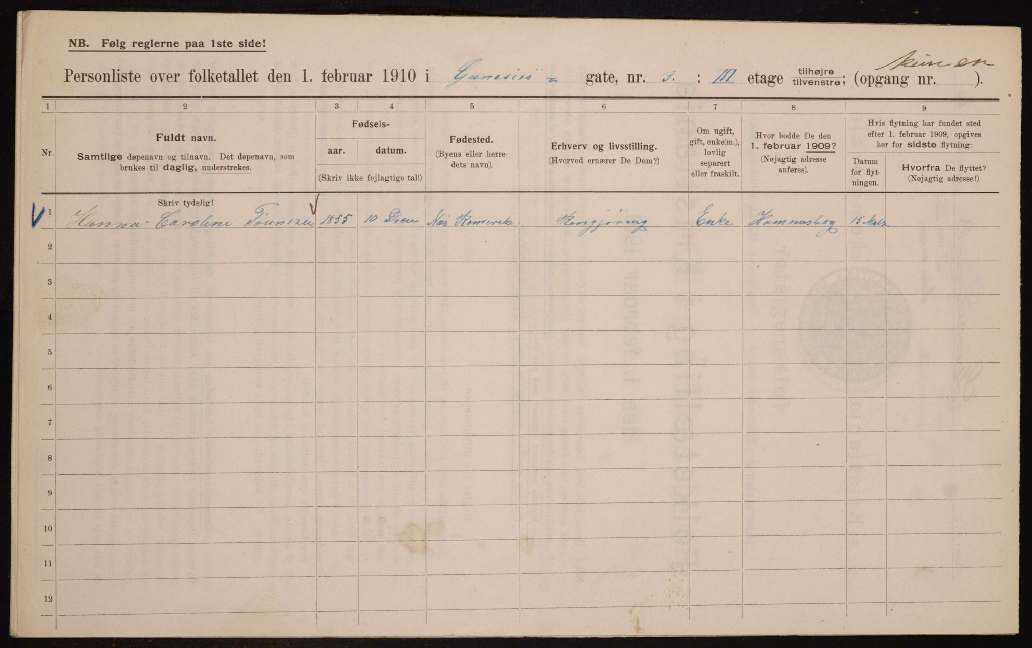 OBA, Municipal Census 1910 for Kristiania, 1910, p. 5000