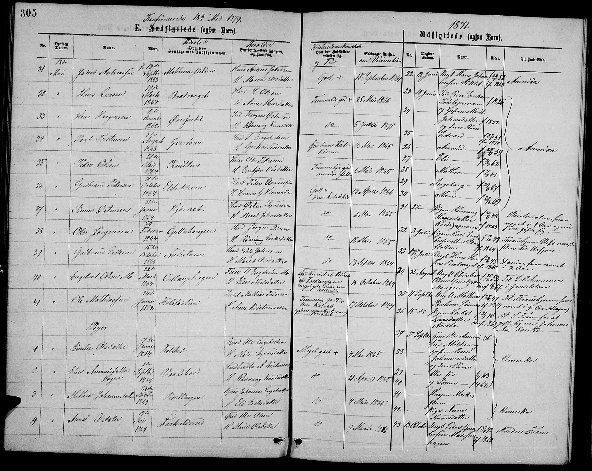 Ringebu prestekontor, SAH/PREST-082/H/Ha/Hab/L0004: Parish register (copy) no. 4, 1867-1879, p. 305