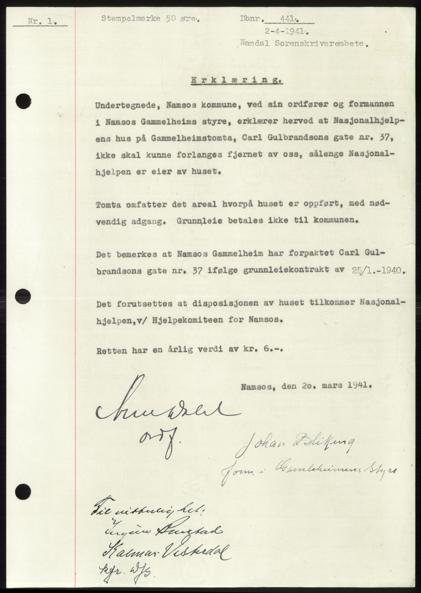 Namdal sorenskriveri, SAT/A-4133/1/2/2C: Mortgage book no. -, 1940-1941, Deed date: 02.04.1941