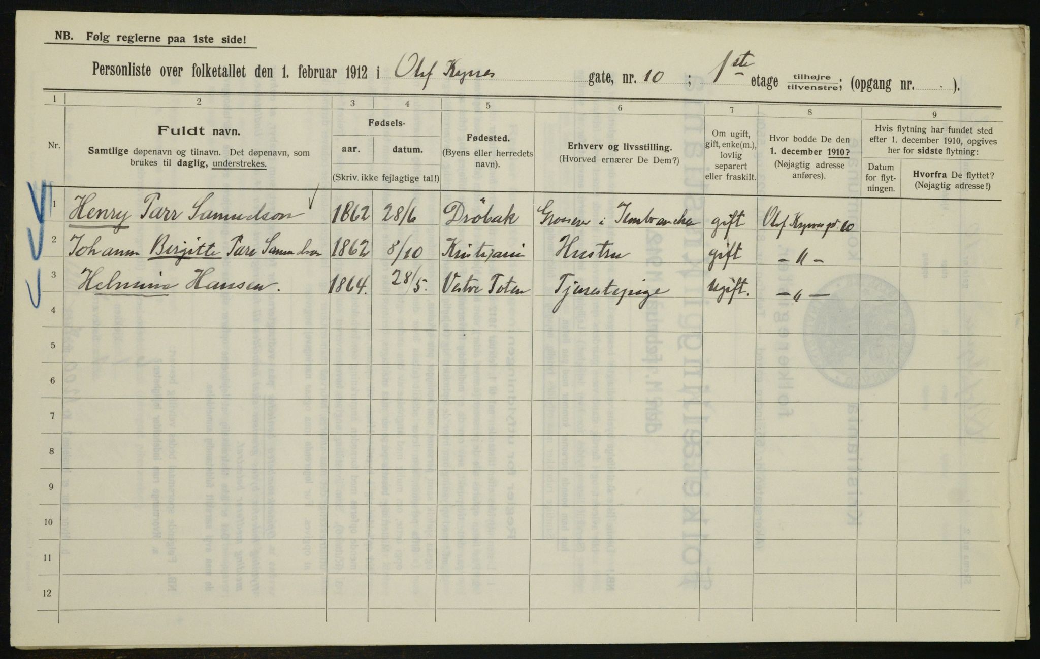 OBA, Municipal Census 1912 for Kristiania, 1912, p. 75990