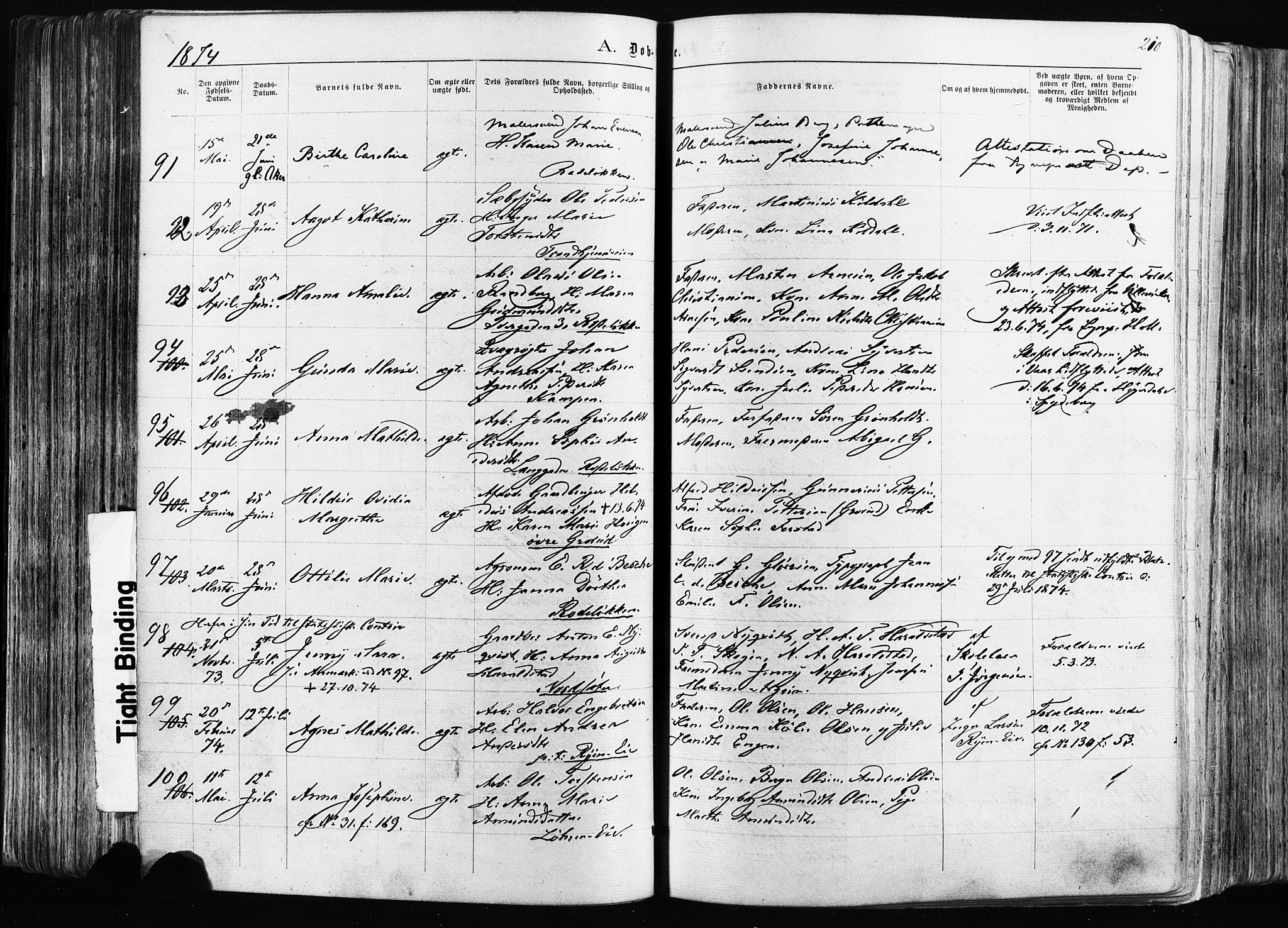 Østre Aker prestekontor Kirkebøker, SAO/A-10840/F/Fa/L0003: Parish register (official) no. I 3, 1869-1875, p. 210