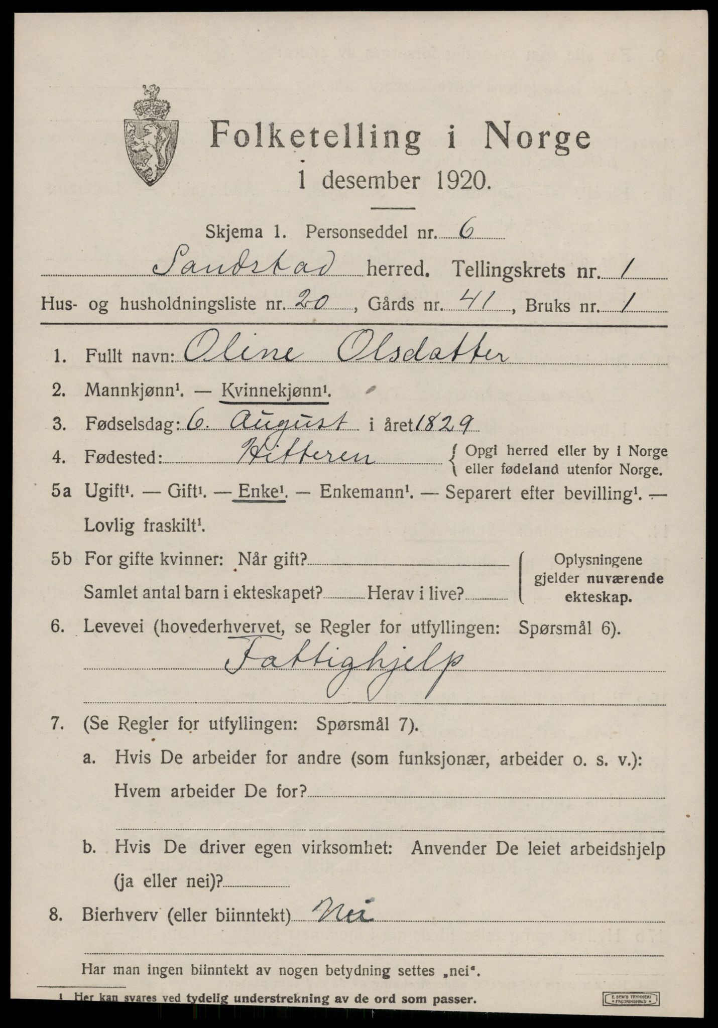 SAT, 1920 census for Sandstad, 1920, p. 641