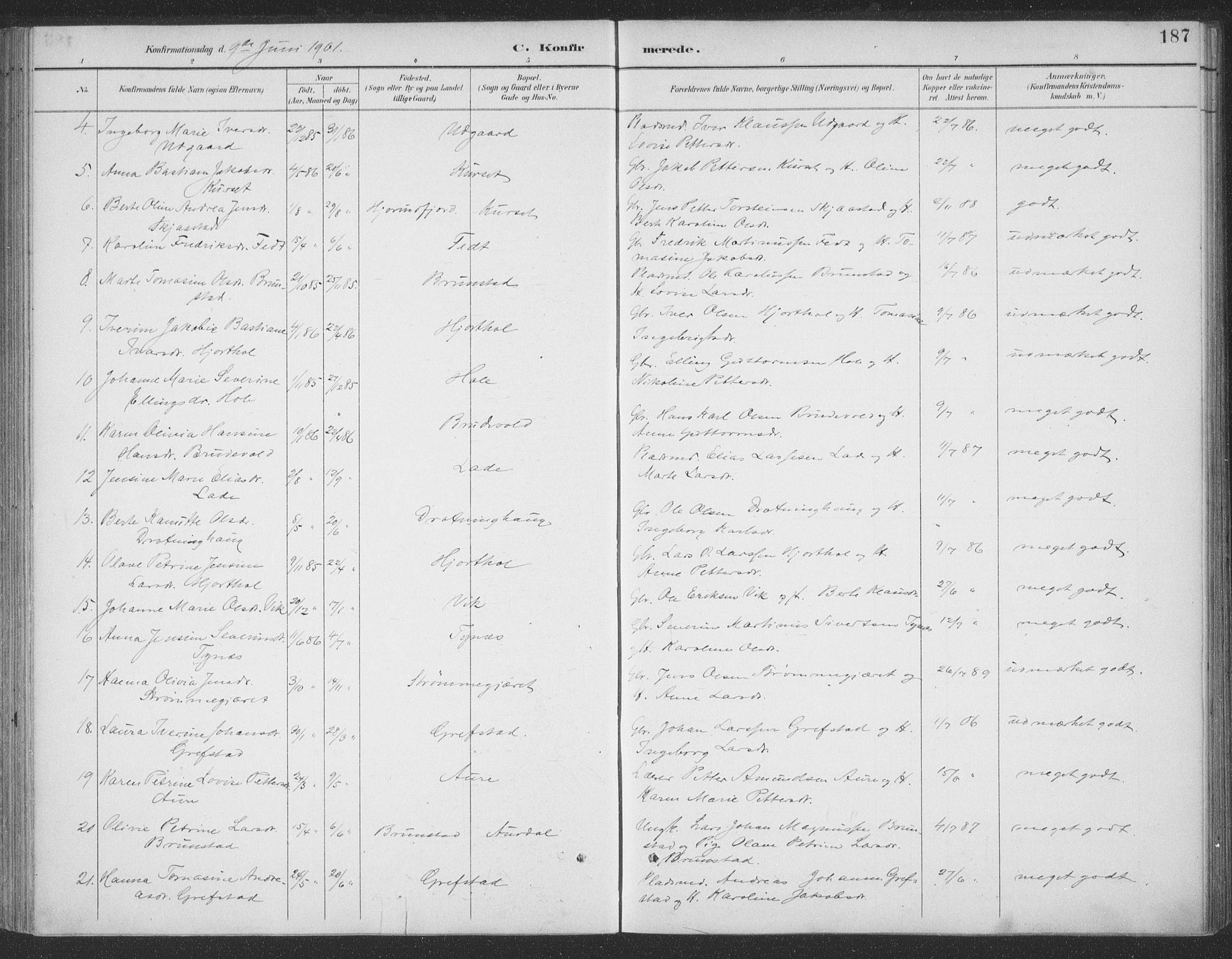 Ministerialprotokoller, klokkerbøker og fødselsregistre - Møre og Romsdal, SAT/A-1454/523/L0335: Parish register (official) no. 523A02, 1891-1911, p. 187