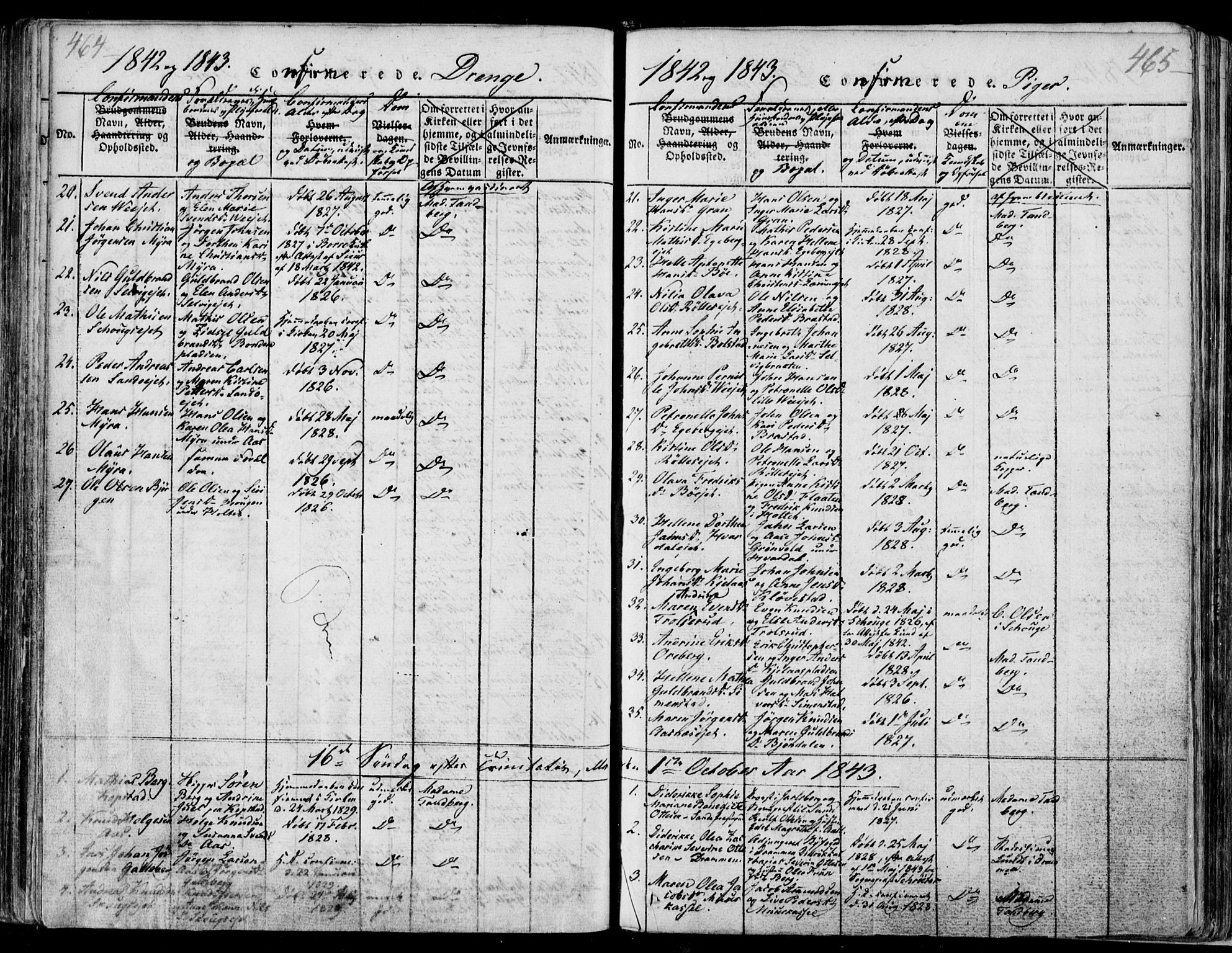 Sande Kirkebøker, SAKO/A-53/F/Fa/L0003: Parish register (official) no. 3, 1814-1847, p. 464-465