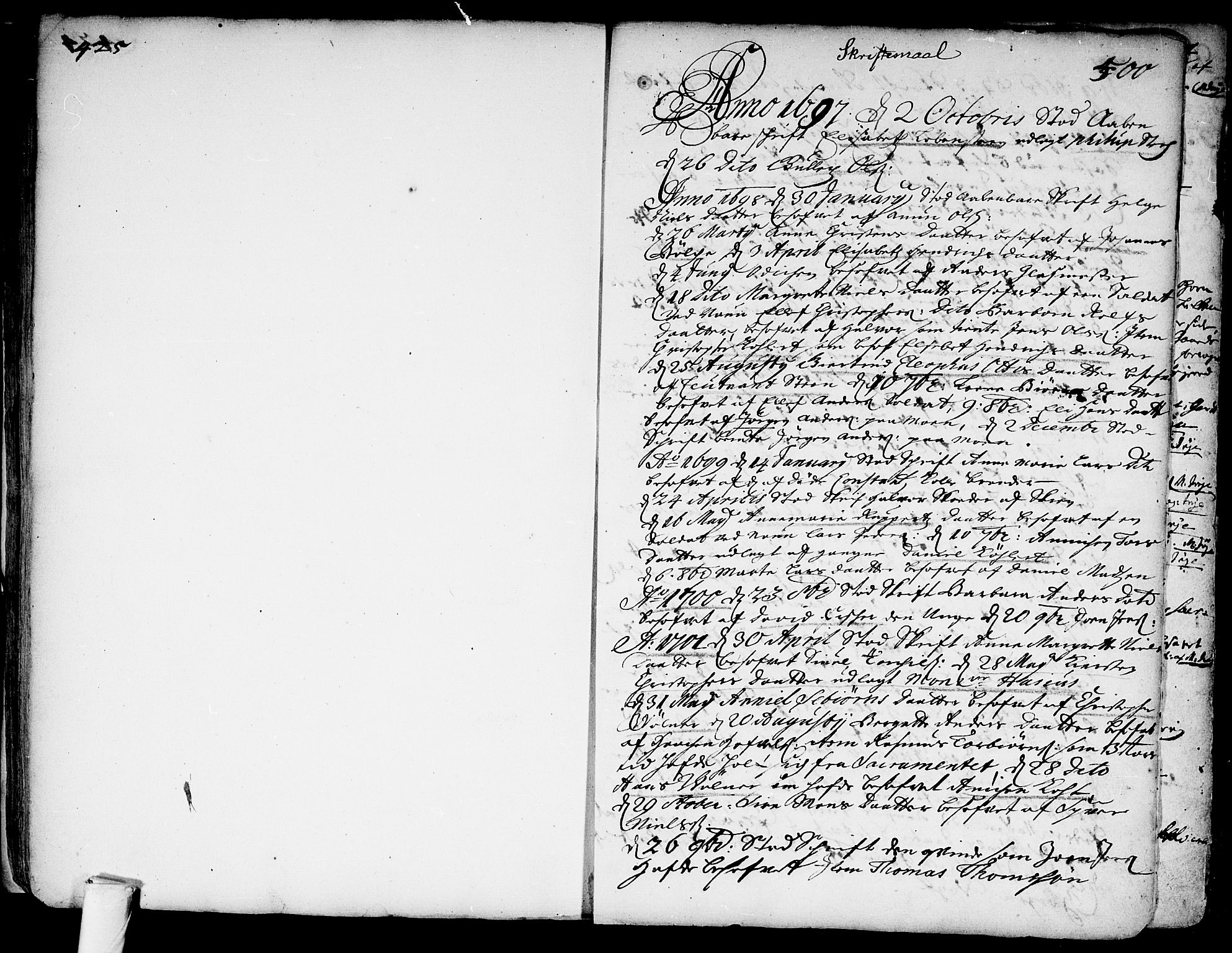 Kongsberg kirkebøker, AV/SAKO-A-22/F/Fa/L0001: Parish register (official) no. I 1, 1696-1720, p. 425-500