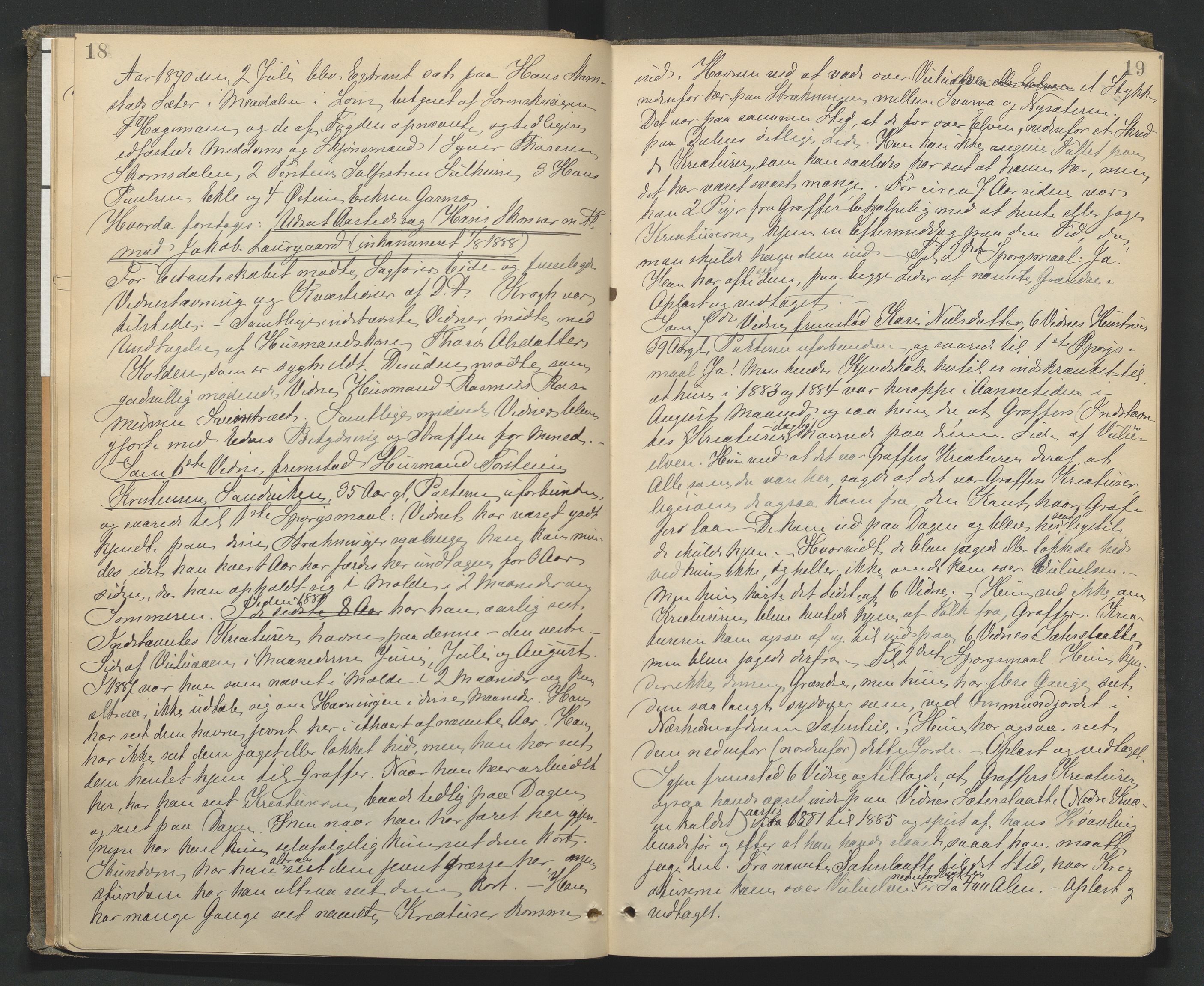 Nord-Gudbrandsdal tingrett, AV/SAH-TING-002/G/Gc/Gcb/L0005: Ekstrarettsprotokoll for åstedssaker, 1889-1900, p. 18-19