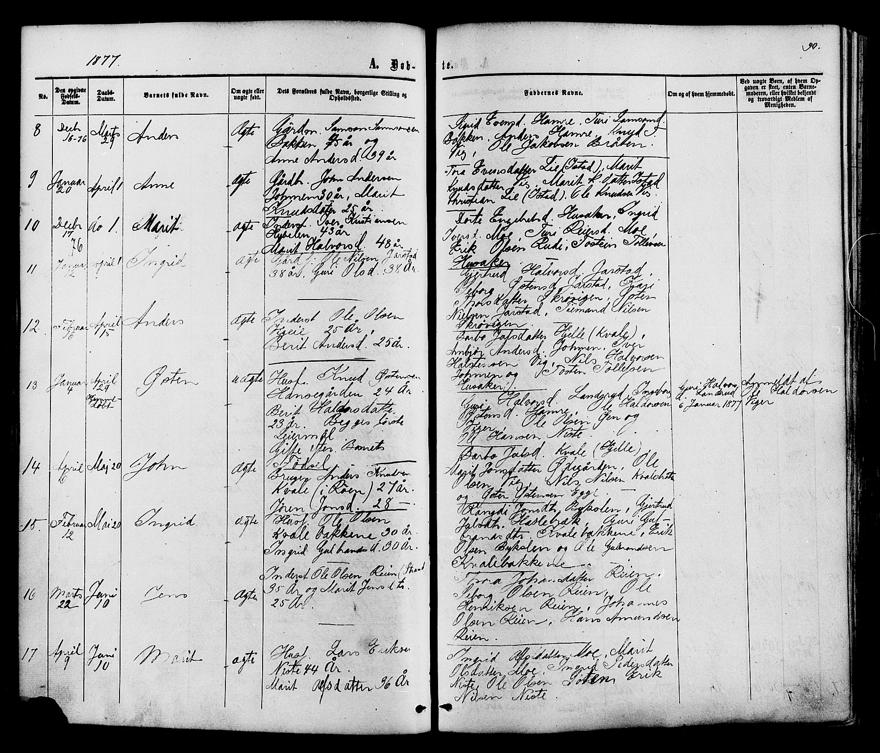 Vestre Slidre prestekontor, SAH/PREST-136/H/Ha/Haa/L0003: Parish register (official) no. 3, 1865-1880, p. 90