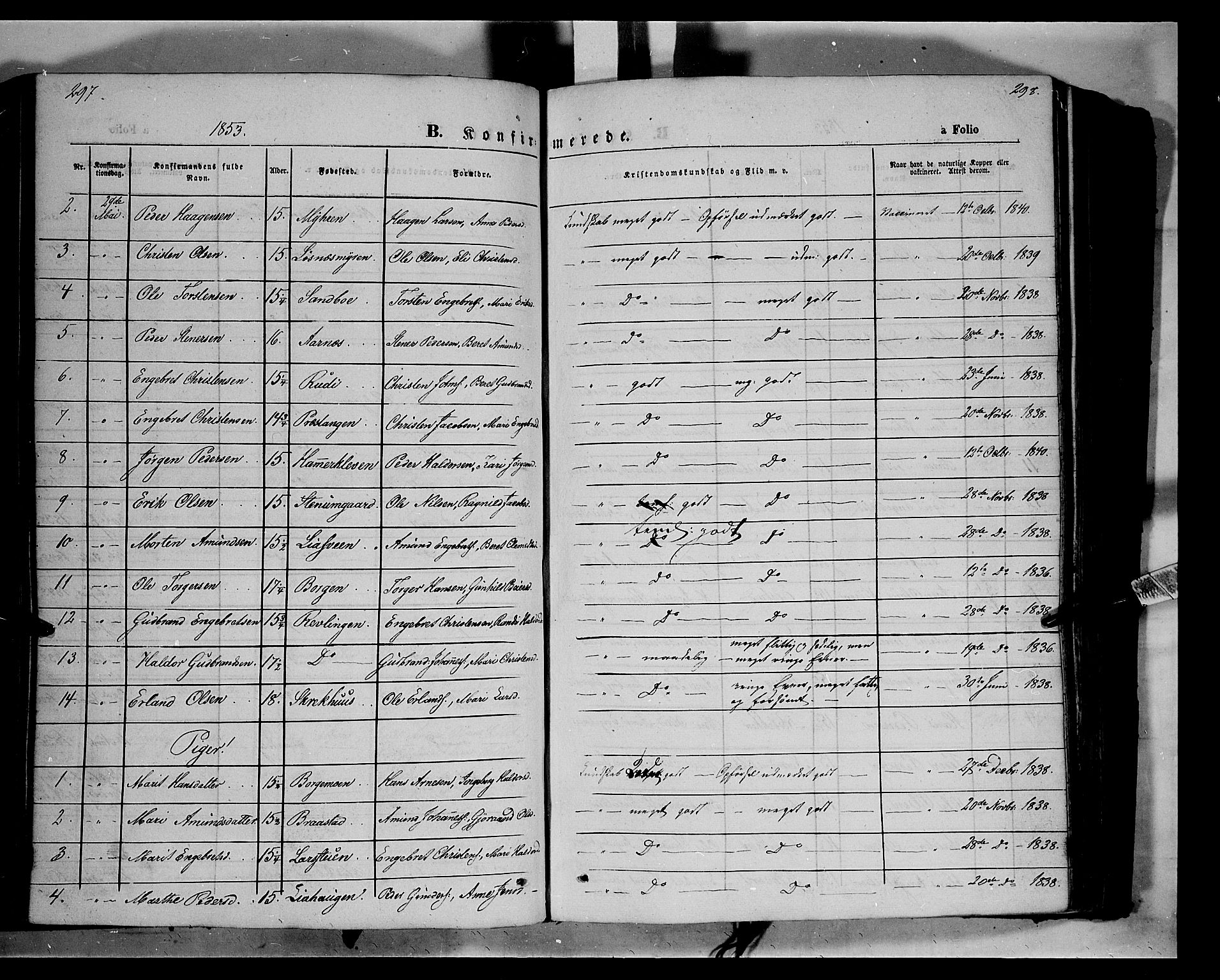 Ringebu prestekontor, AV/SAH-PREST-082/H/Ha/Haa/L0006: Parish register (official) no. 6, 1848-1859, p. 297-298