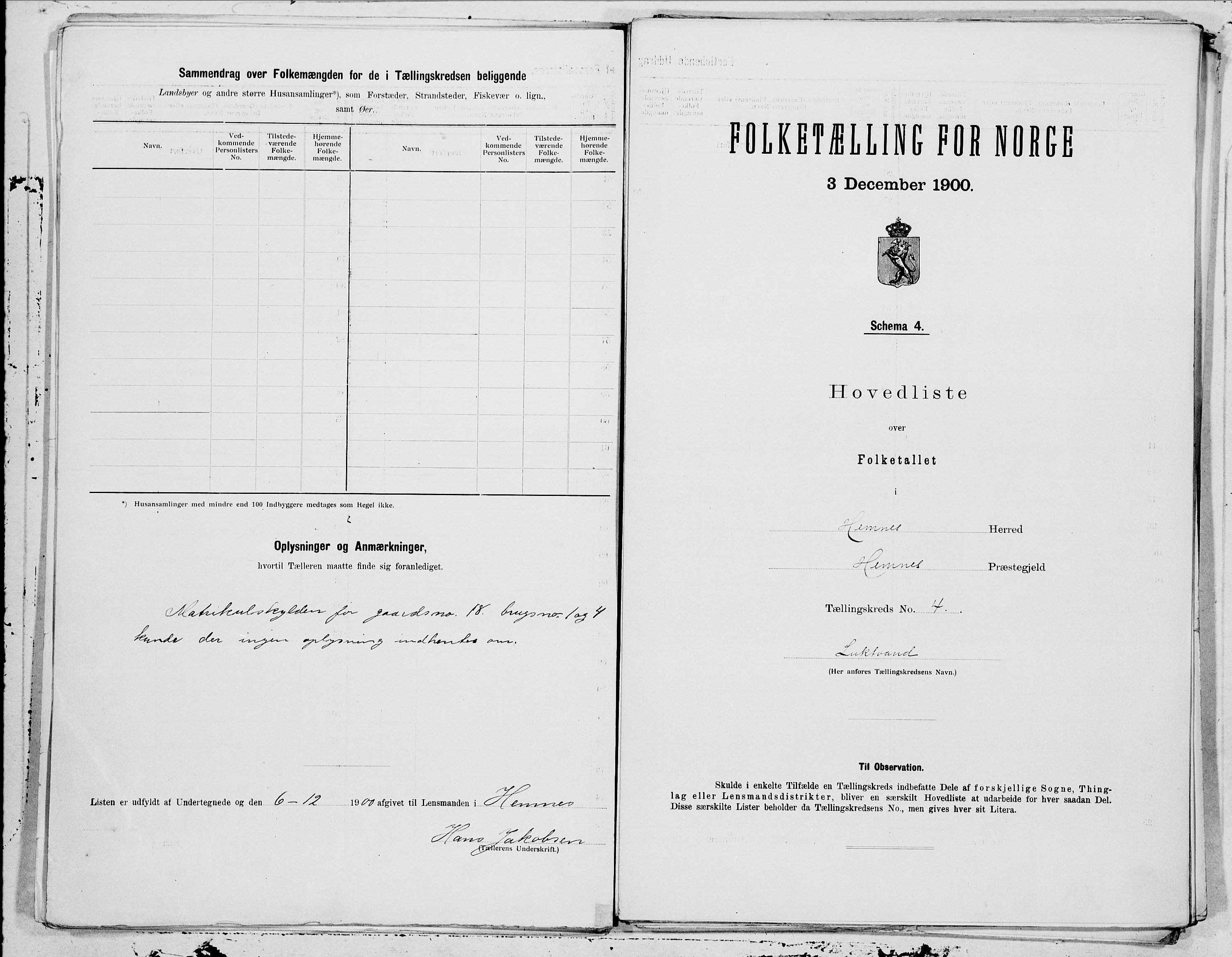 SAT, 1900 census for Hemnes, 1900, p. 8