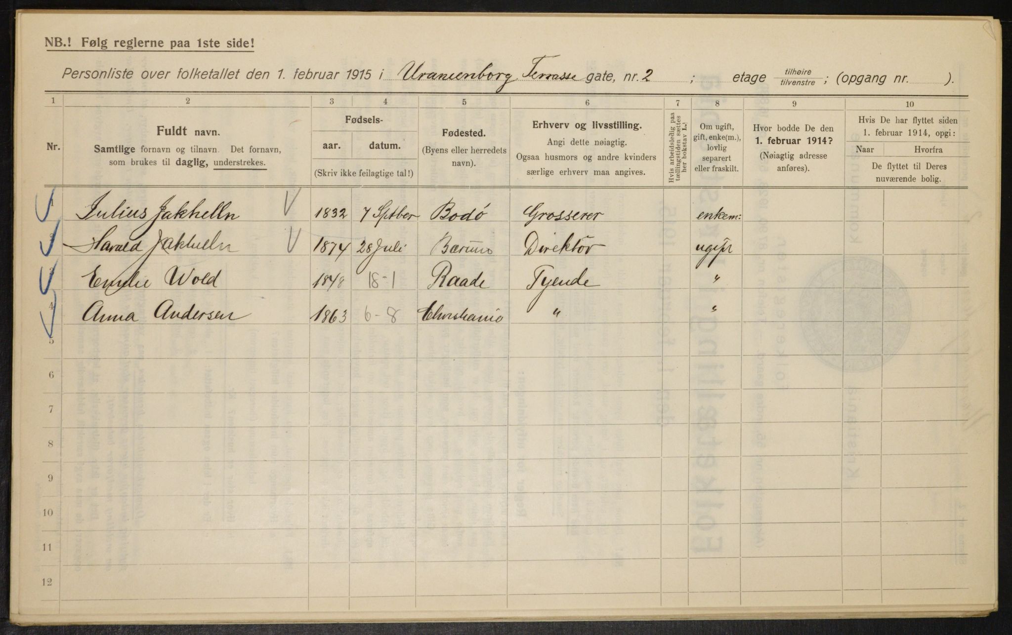 OBA, Municipal Census 1915 for Kristiania, 1915, p. 120869