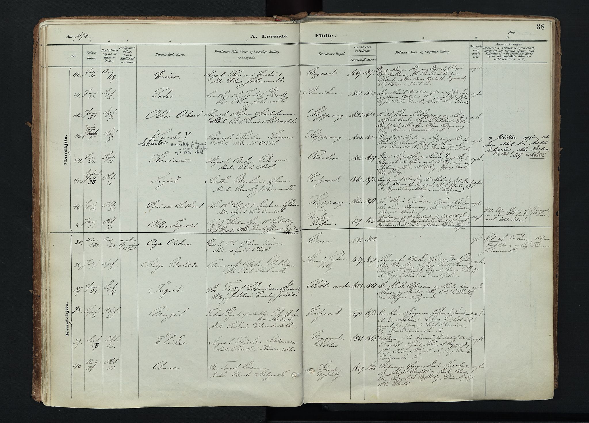 Stor-Elvdal prestekontor, AV/SAH-PREST-052/H/Ha/Haa/L0004: Parish register (official) no. 4, 1890-1922, p. 38