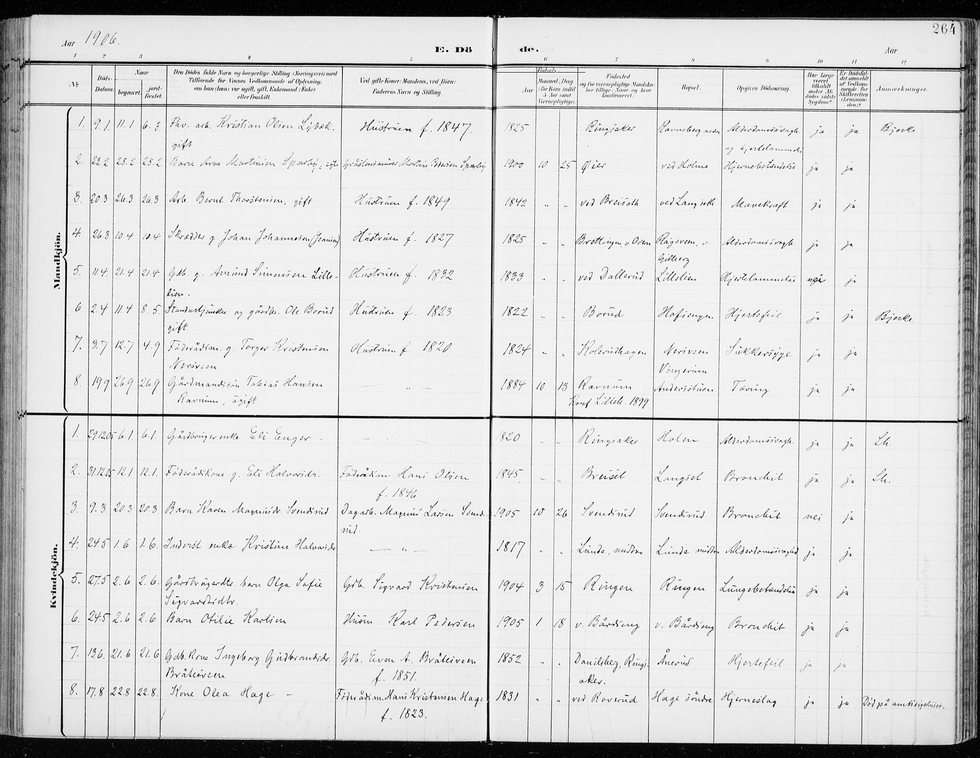 Fåberg prestekontor, SAH/PREST-086/H/Ha/Haa/L0011: Parish register (official) no. 11, 1899-1913, p. 264
