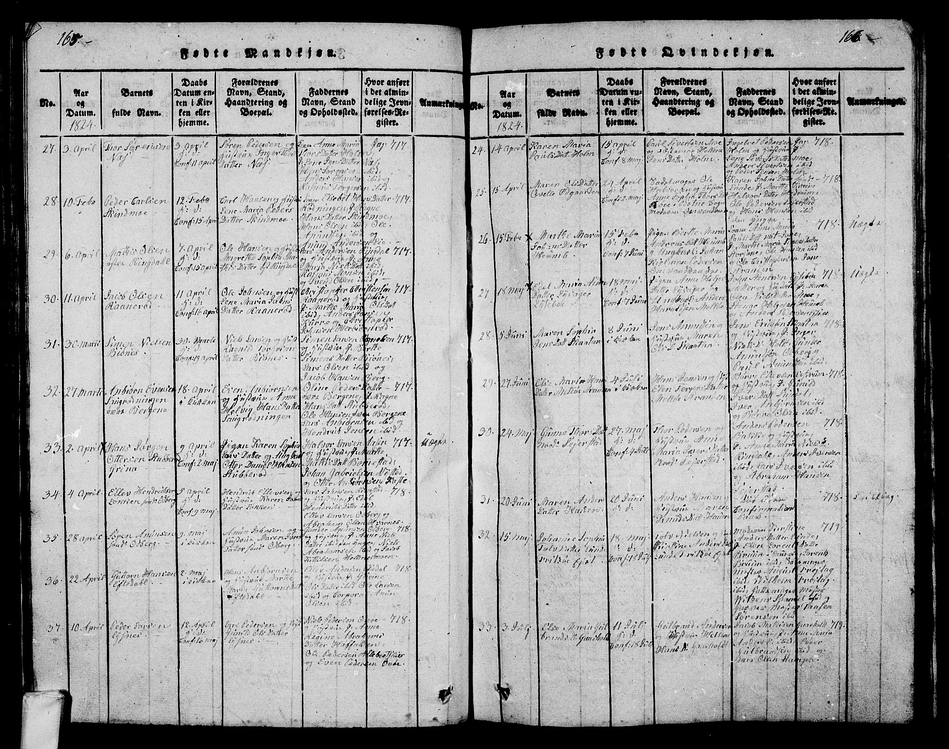 Hedrum kirkebøker, AV/SAKO-A-344/G/Ga/L0003: Parish register (copy) no. I 3, 1817-1835, p. 165-166