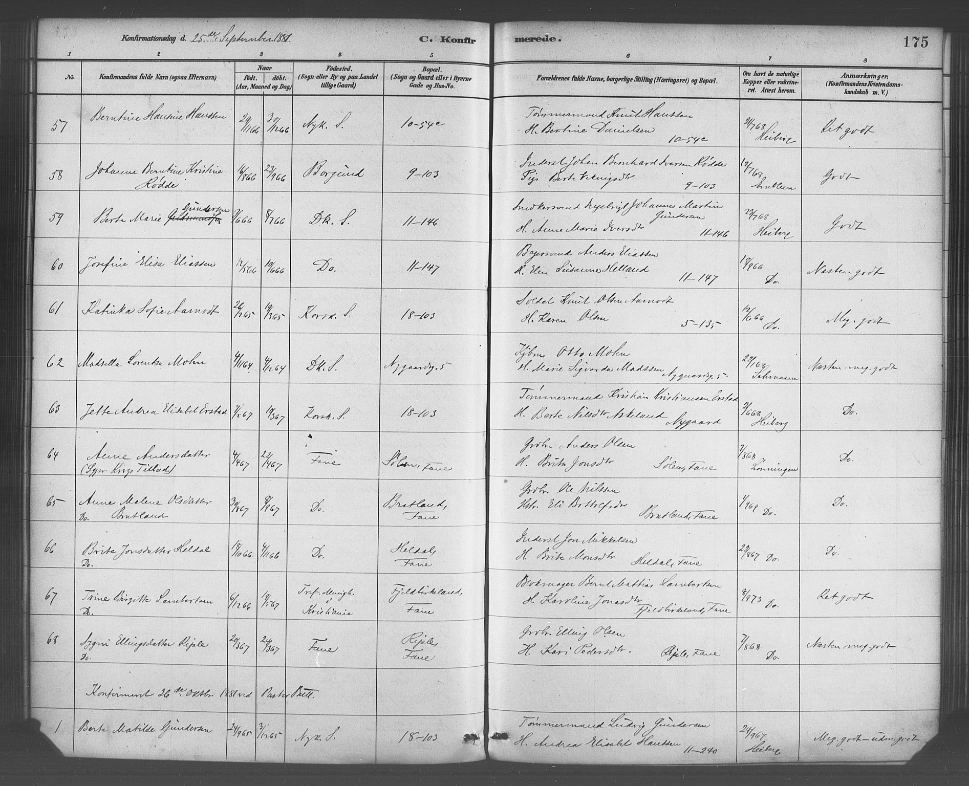 Domkirken sokneprestembete, SAB/A-74801/H/Haa/L0030: Parish register (official) no. C 5, 1880-1898, p. 175