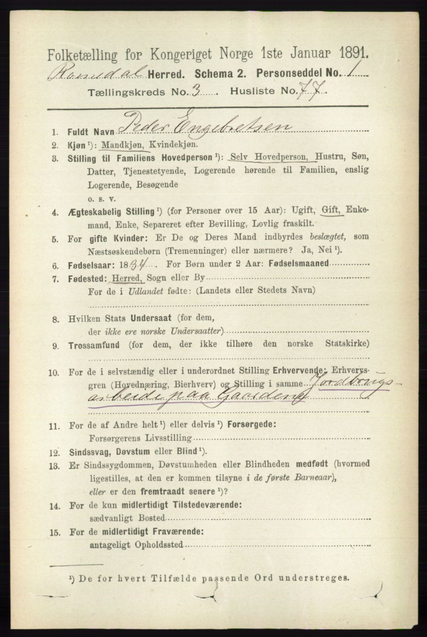 RA, 1891 census for 0416 Romedal, 1891, p. 1863