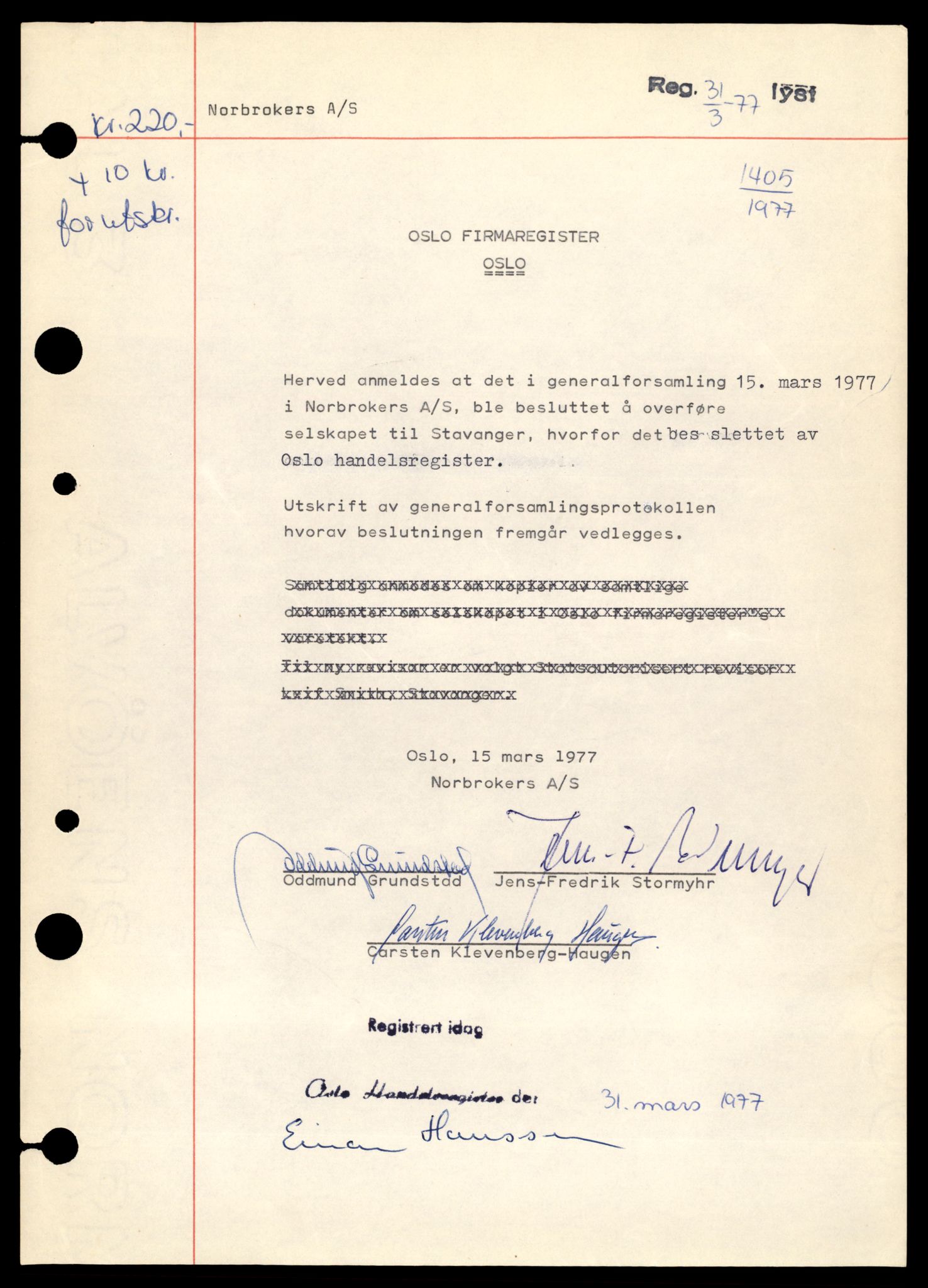 Oslo byfogd, Handelsregisteret, SAT/A-10867/G/Gb/Gbb/L0024: Registreringsmeldinger, Nor-Sc, 1977, p. 3